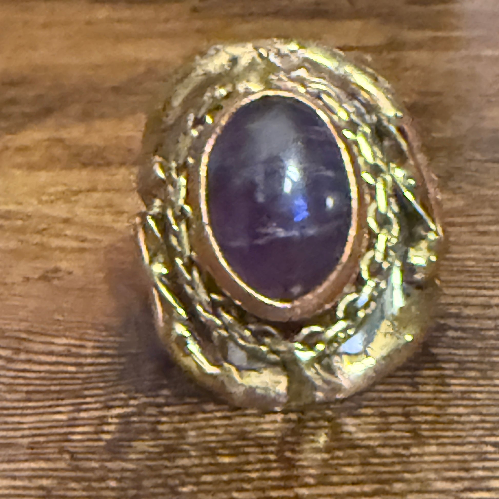 Handcrafted Purple Amethyst Natural Gemstone Adjustable Ring With Mixed Metals Silver Elegant