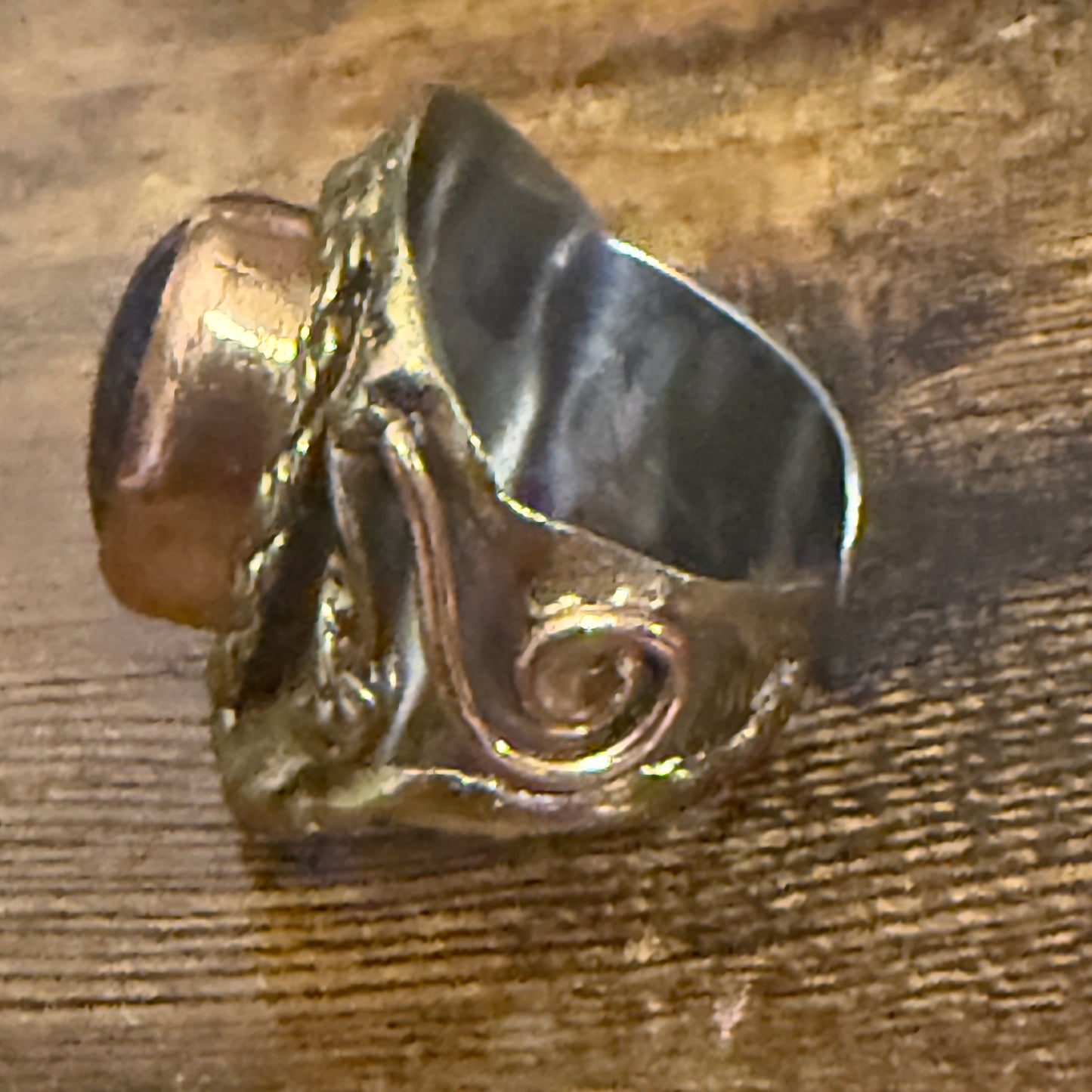 Handcrafted Purple Amethyst Natural Gemstone Adjustable Ring With Mixed Metals Silver Elegant