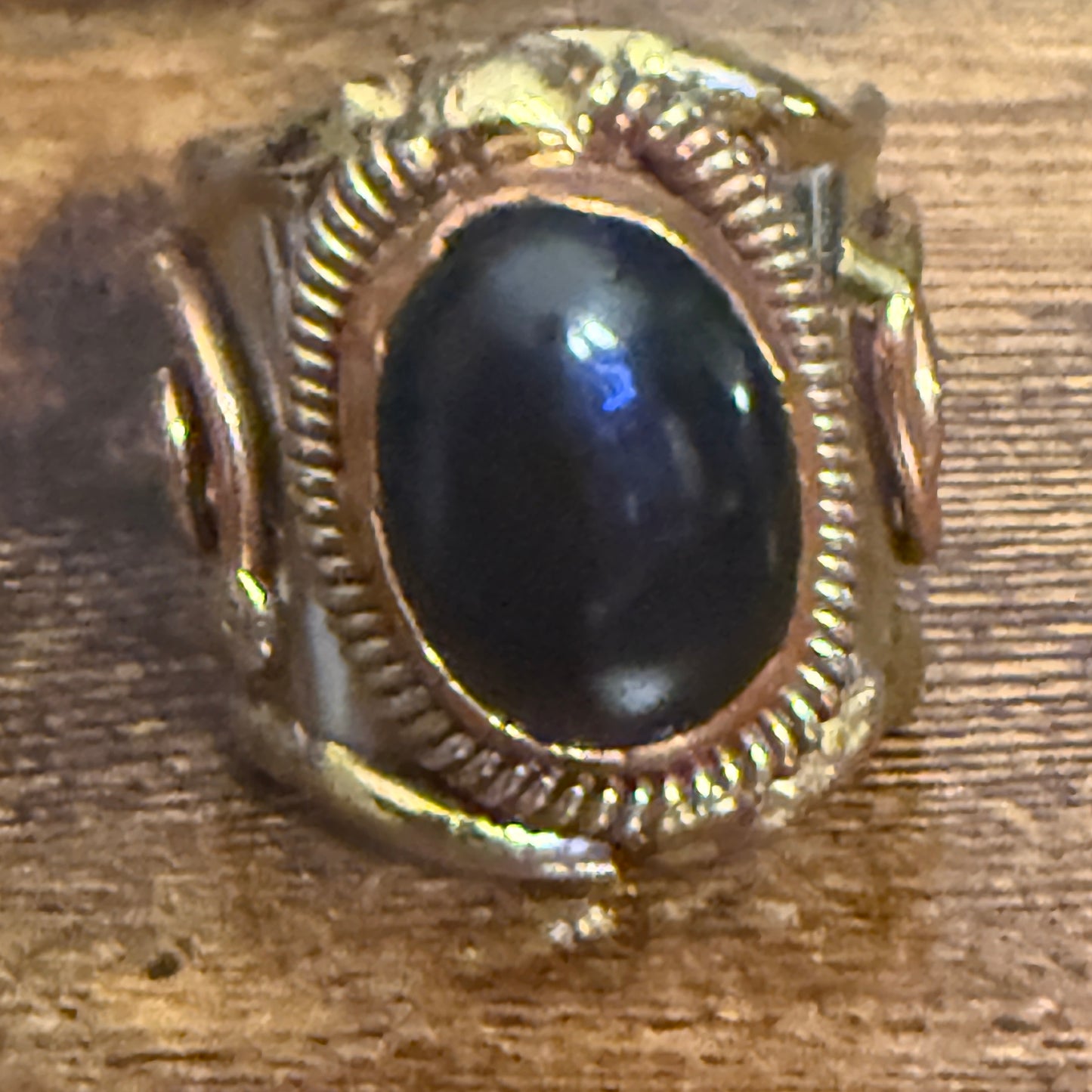Handcrafted Black Onyx Natural Gemstone Adjustable Ring In Mixed Metals Silver Elegant