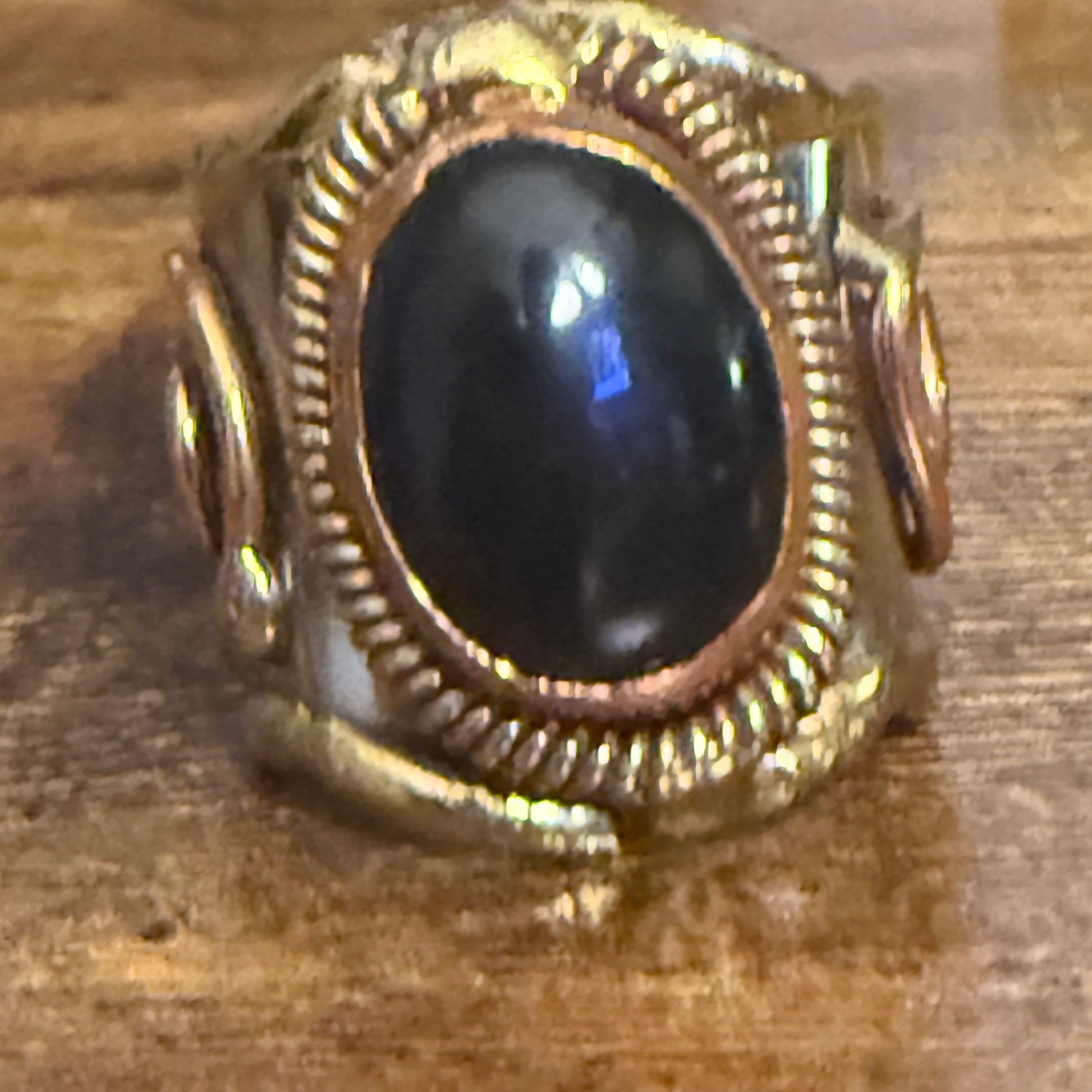Handcrafted Black Onyx Natural Gemstone Adjustable Ring In Mixed Metals Silver Elegant