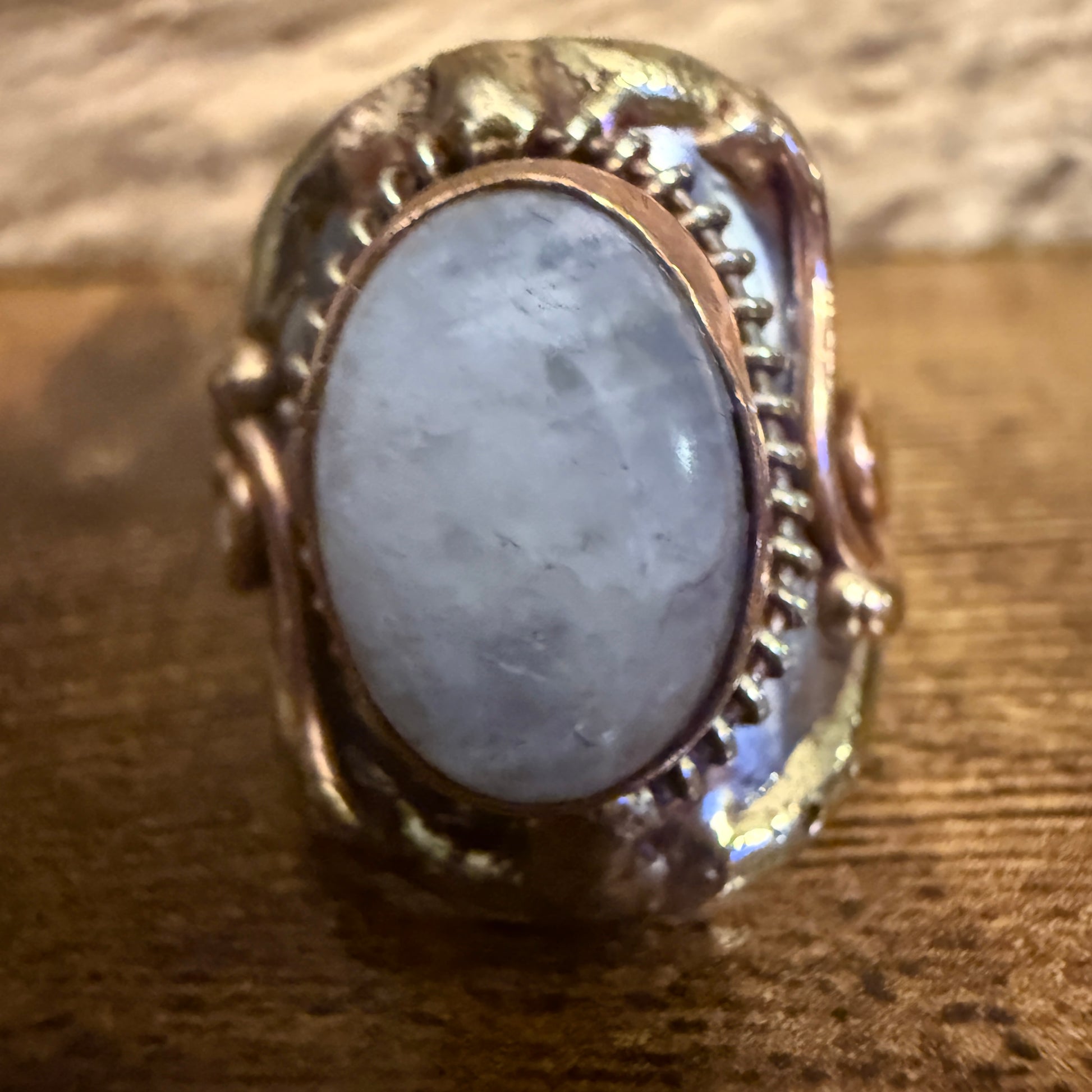 Handcrafted Moonstone Ring Adjustable Natural Gemstone Mixed Metals Silver Elegant