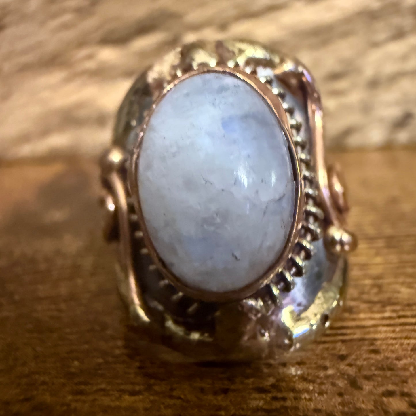 Handcrafted Moonstone Ring Adjustable Natural Gemstone Mixed Metals Silver Elegant