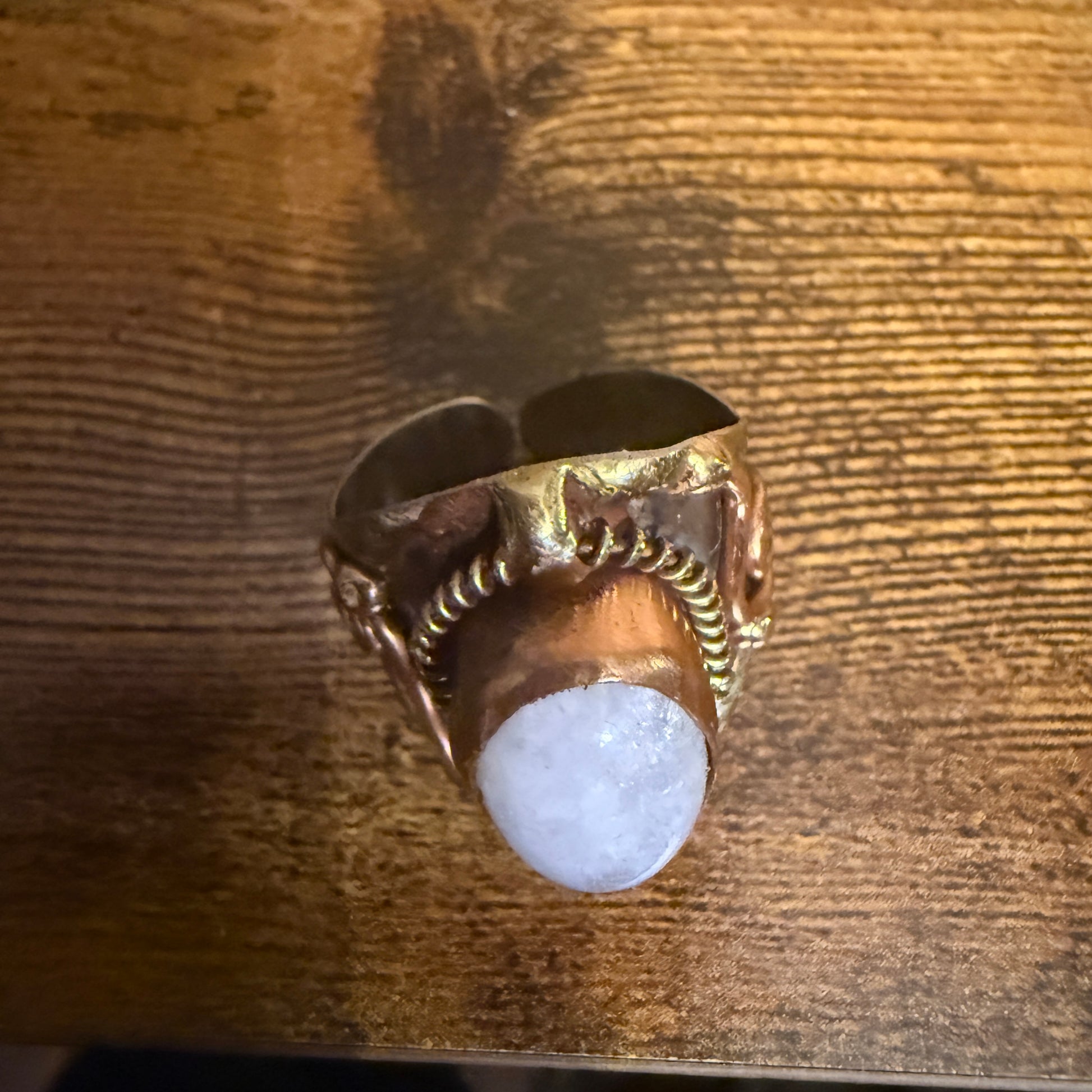 Handcrafted Moonstone Ring Adjustable Natural Gemstone Mixed Metals Silver Elegant