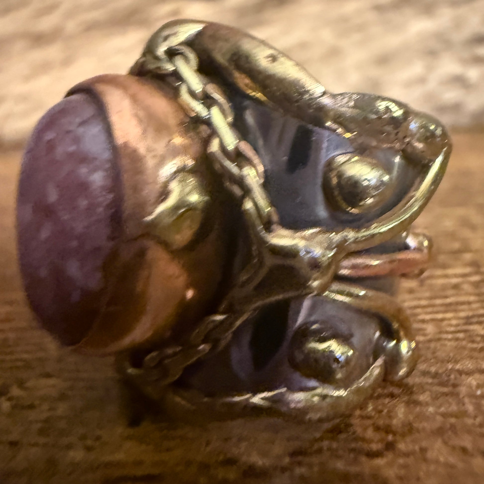Handcrafted Pink Rose Quartz Ring With Adjustable Mixed Metals Silver Elegant