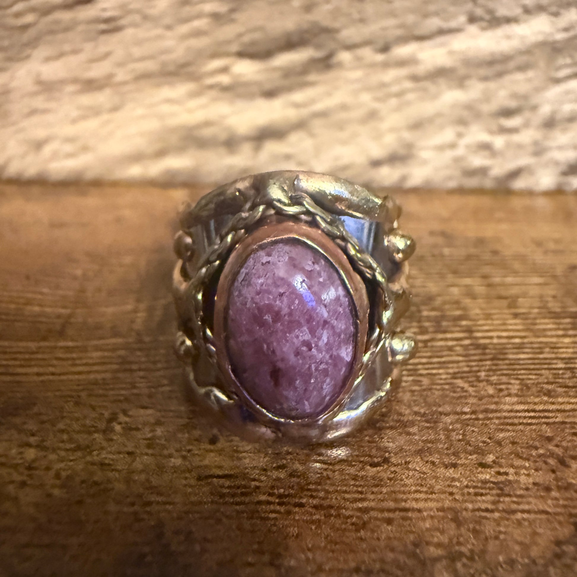 Handcrafted Pink Rose Quartz Ring With Adjustable Mixed Metals Silver Elegant