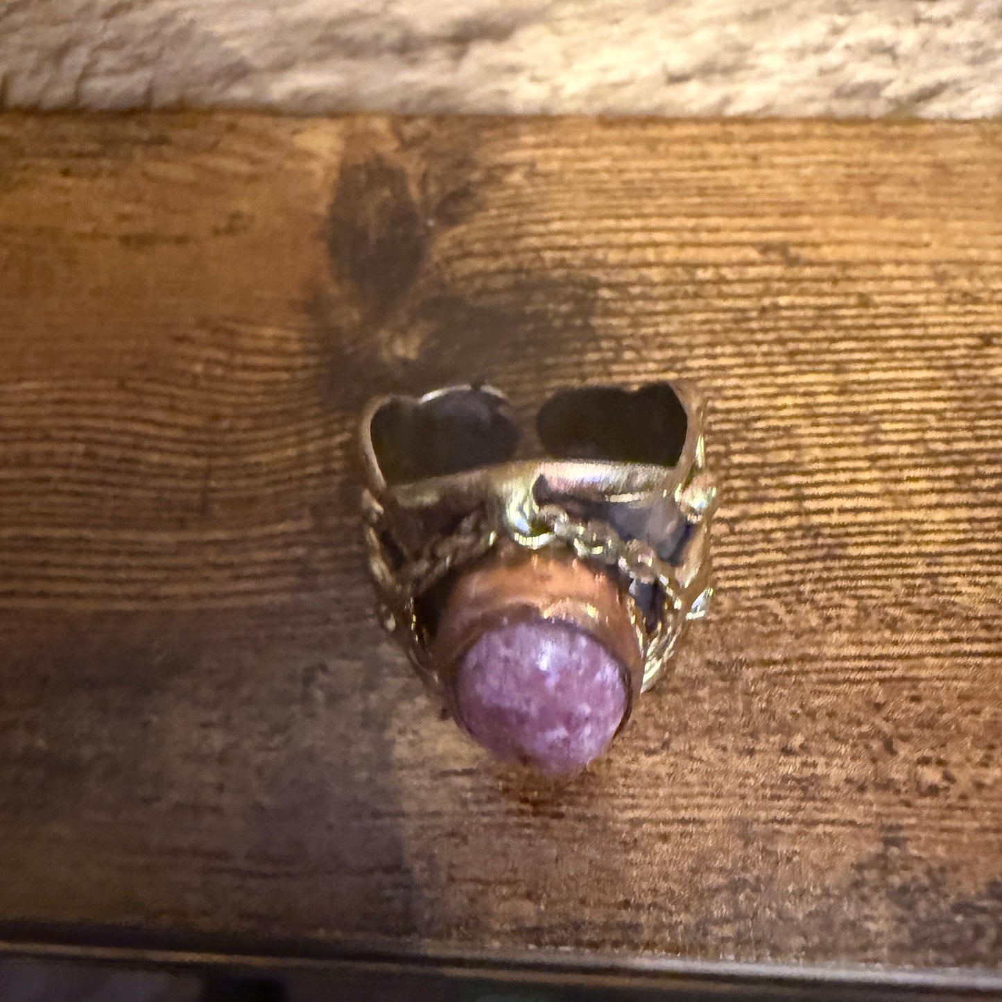 Handcrafted Pink Rose Quartz Ring With Adjustable Mixed Metals Silver Elegant