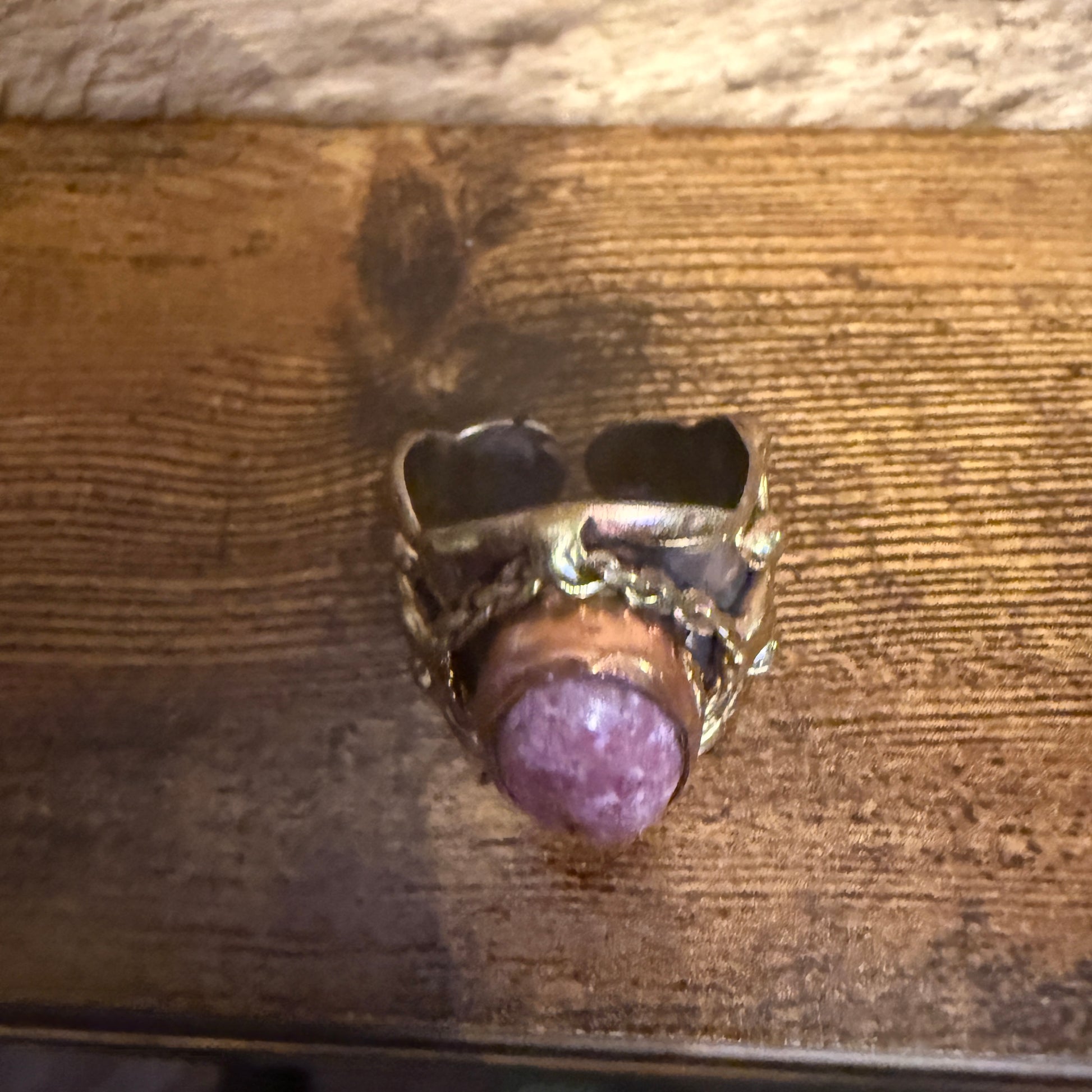 Handcrafted Pink Rose Quartz Ring With Adjustable Mixed Metals Silver Elegant