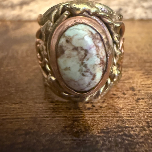 Handcrafted Lemon Chrysoprase Gemstone Adjustable Ring in Mixed Metals Silver Elegant