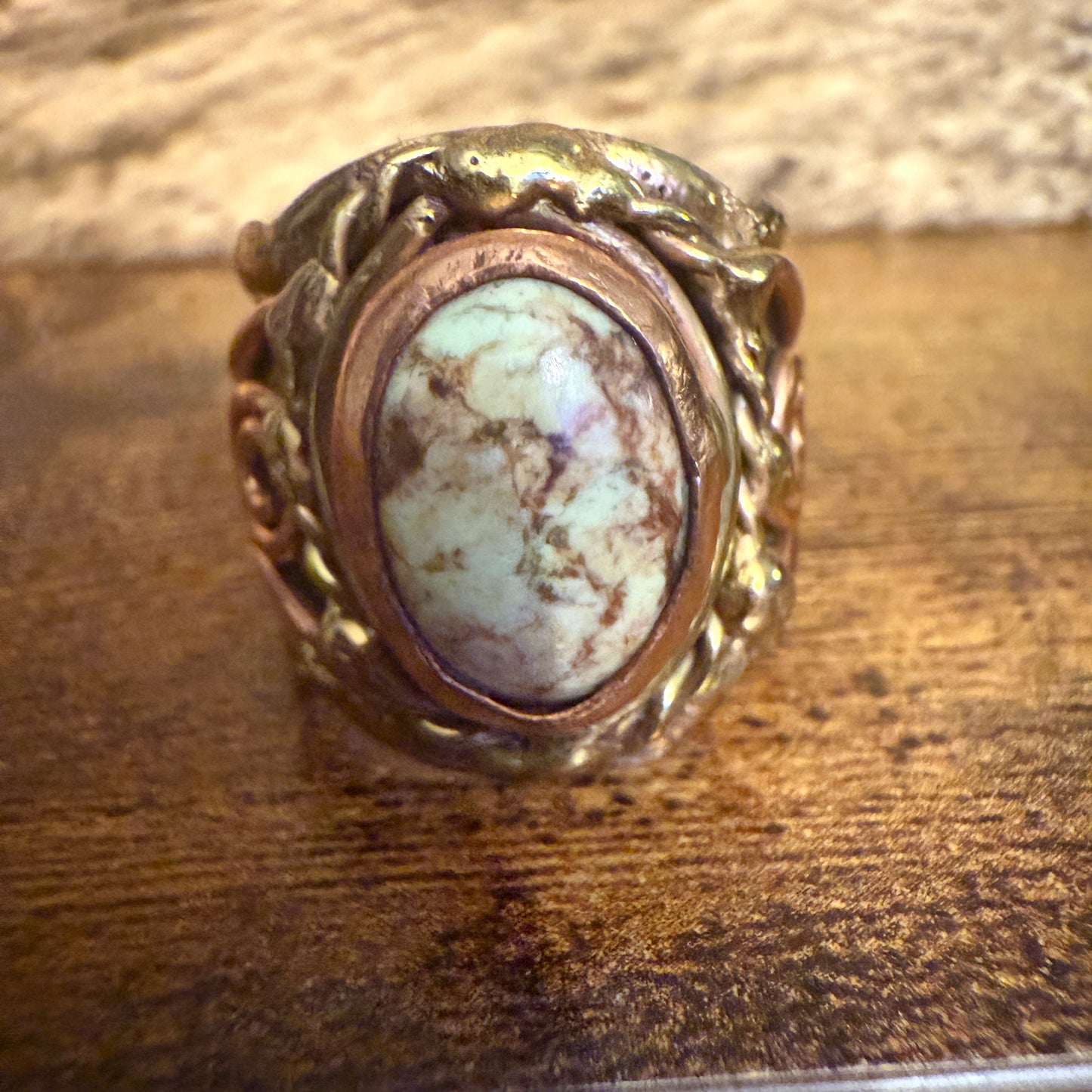 Handcrafted Lemon Chrysoprase Gemstone Adjustable Ring in Mixed Metals Silver Elegant