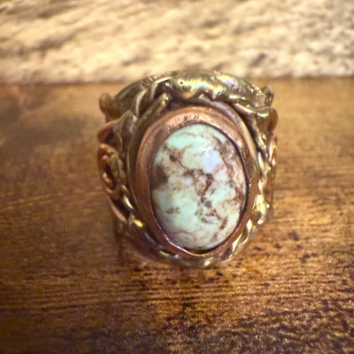 Handcrafted Lemon Chrysoprase Gemstone Adjustable Ring in Mixed Metals Silver Elegant