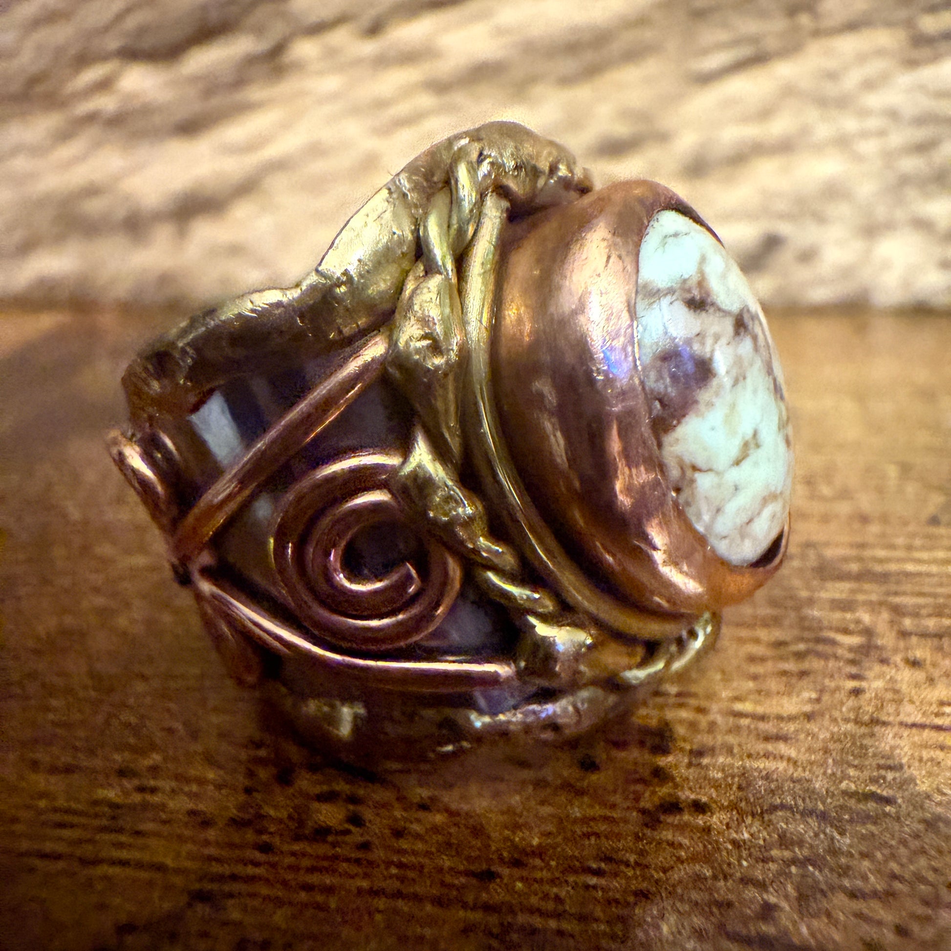 Handcrafted Lemon Chrysoprase Gemstone Adjustable Ring in Mixed Metals Silver Elegant