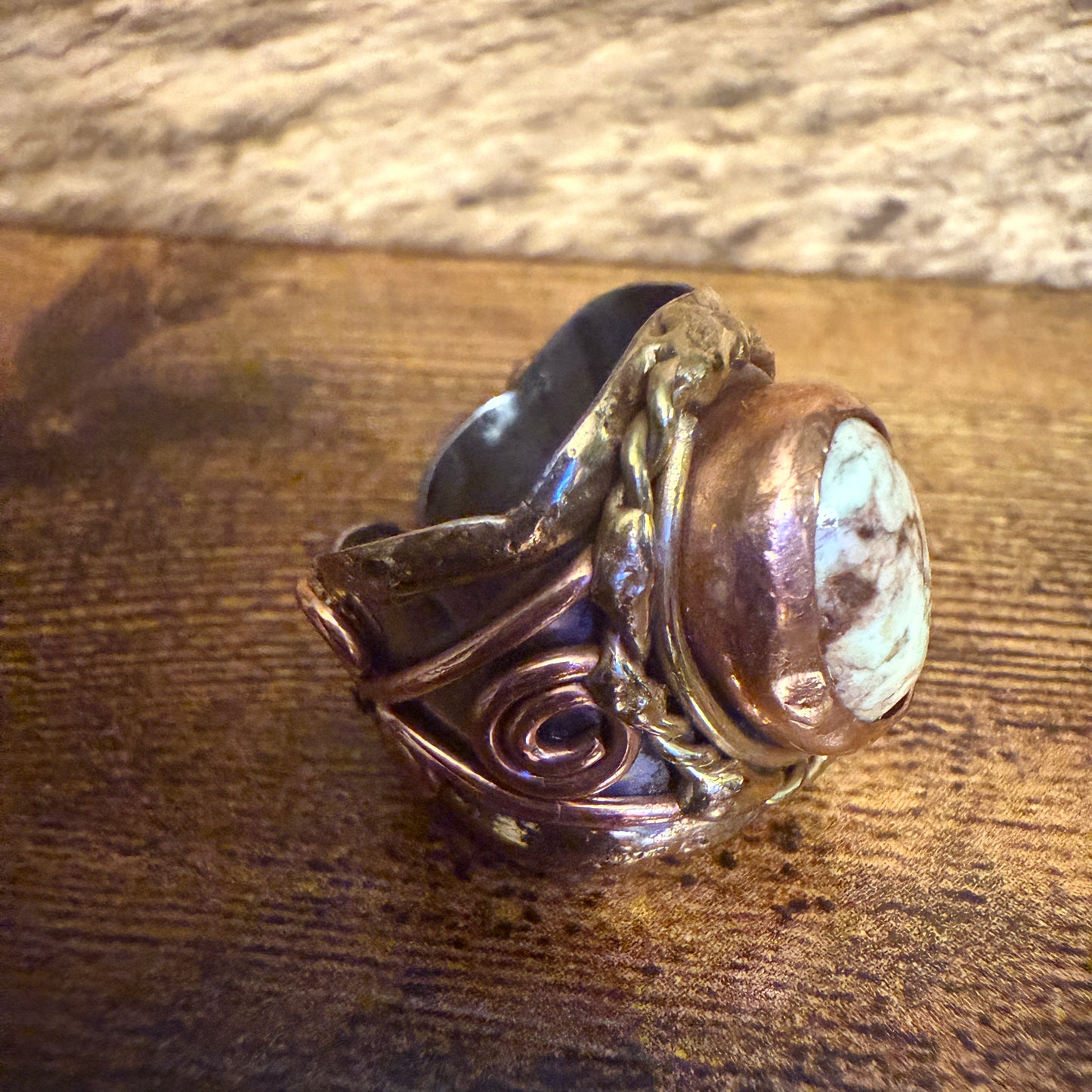 Handcrafted Lemon Chrysoprase Gemstone Adjustable Ring in Mixed Metals Silver Elegant