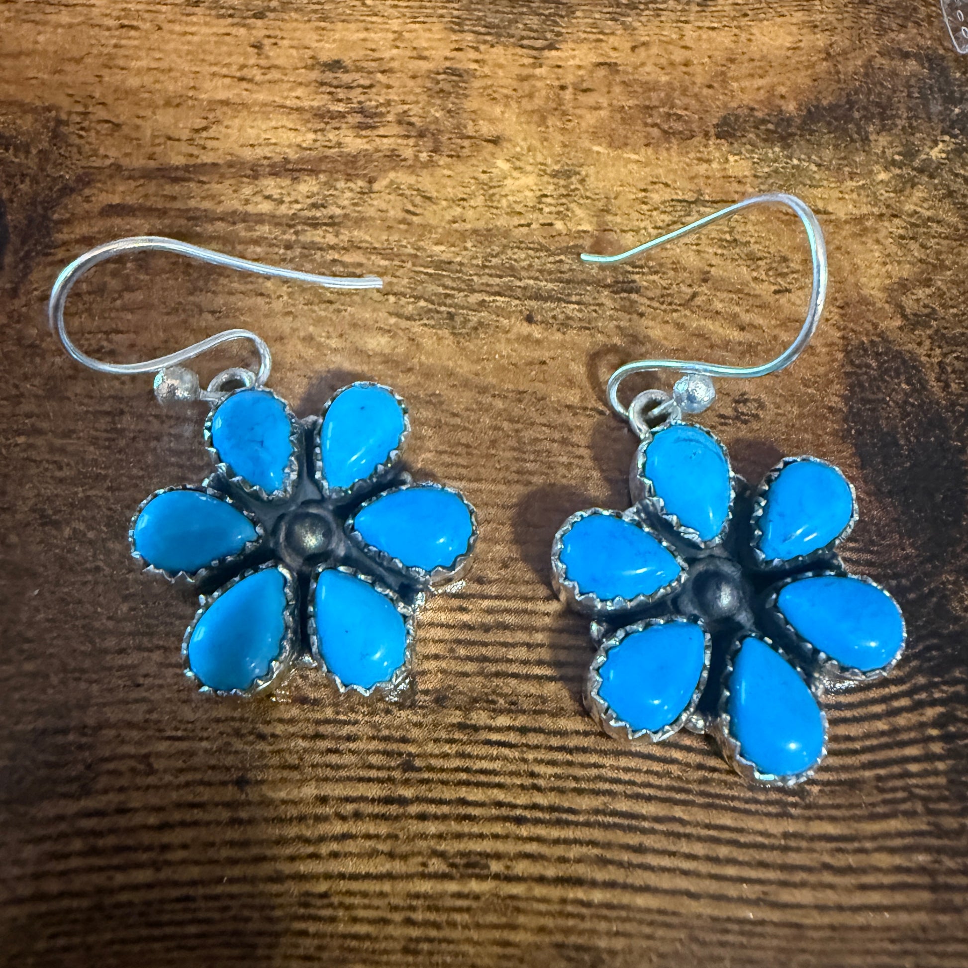 Sleeping Beauty Turquoise Dahlia Cluster Wire Earrings In 925 Sterling Silver Silver Elegant