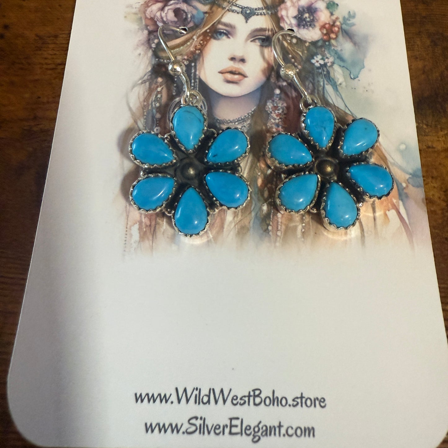 Sleeping Beauty Turquoise Dahlia Cluster Wire Earrings In 925 Sterling Silver Silver Elegant