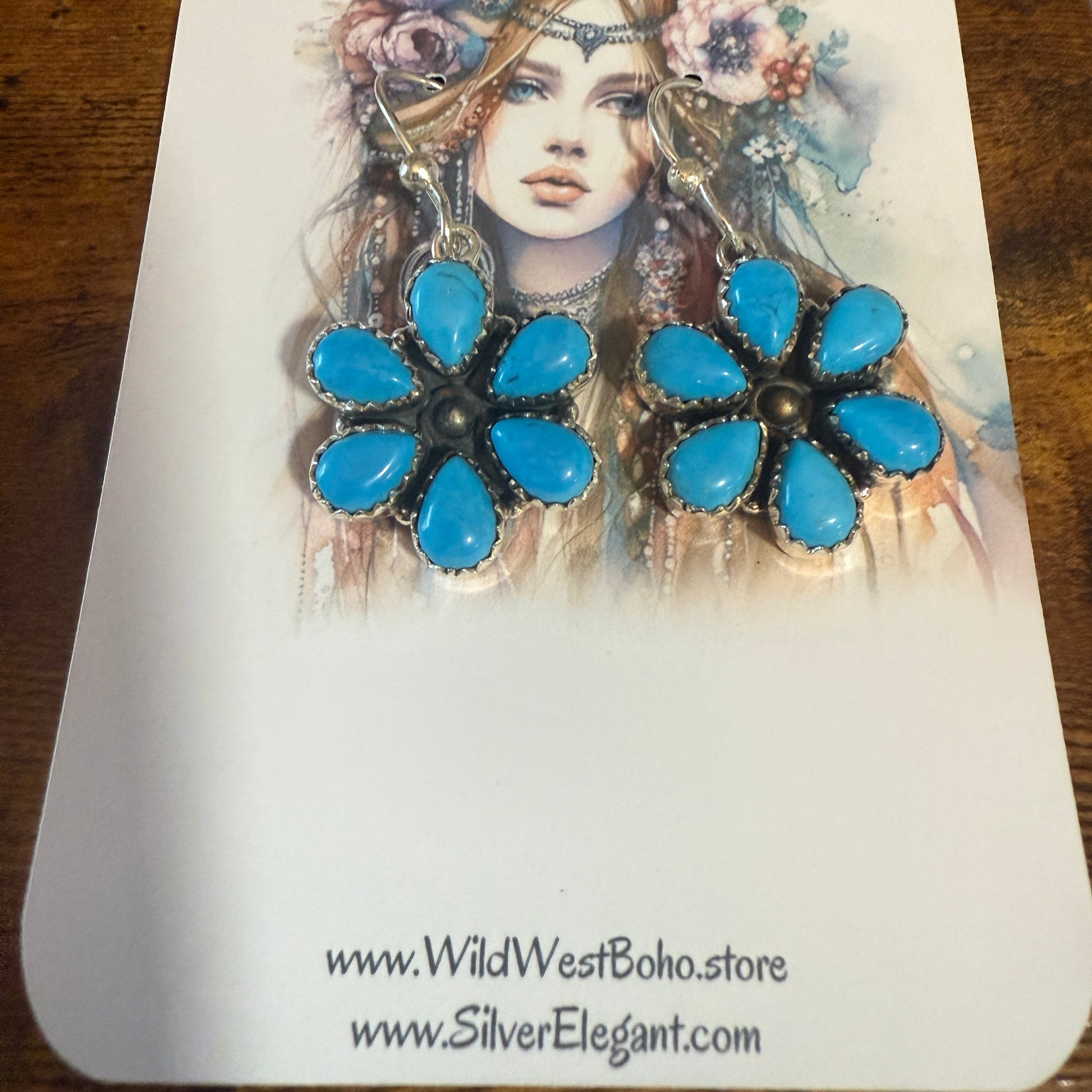 Sleeping Beauty Turquoise Dahlia Cluster Wire Earrings In 925 Sterling Silver Silver Elegant