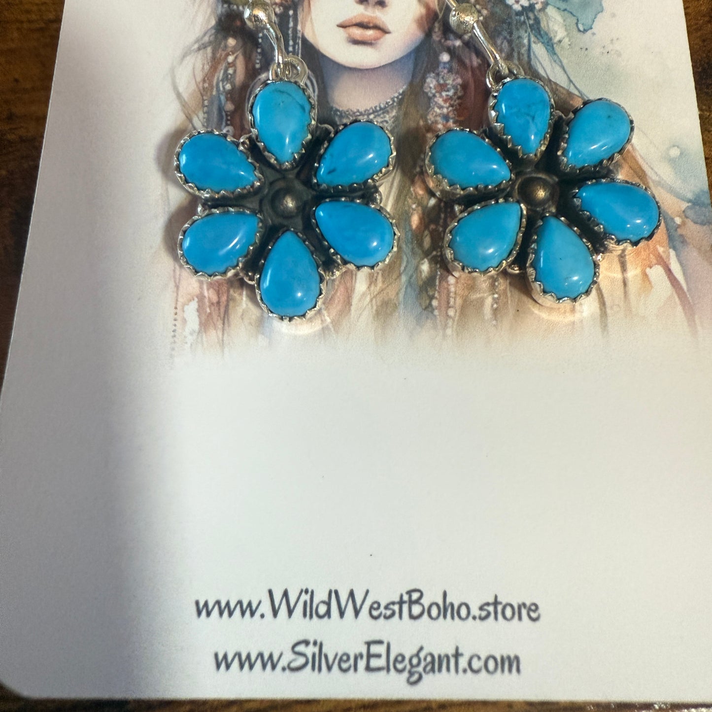 Sleeping Beauty Turquoise Dahlia Cluster Wire Earrings In 925 Sterling Silver Silver Elegant