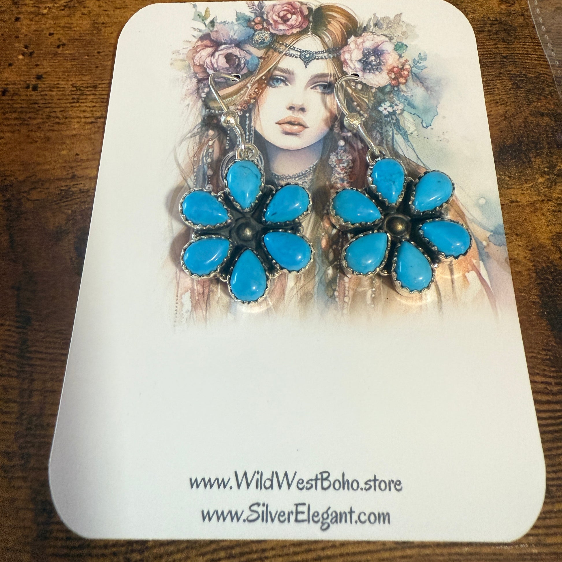 Sleeping Beauty Turquoise Dahlia Cluster Wire Earrings In 925 Sterling Silver Silver Elegant