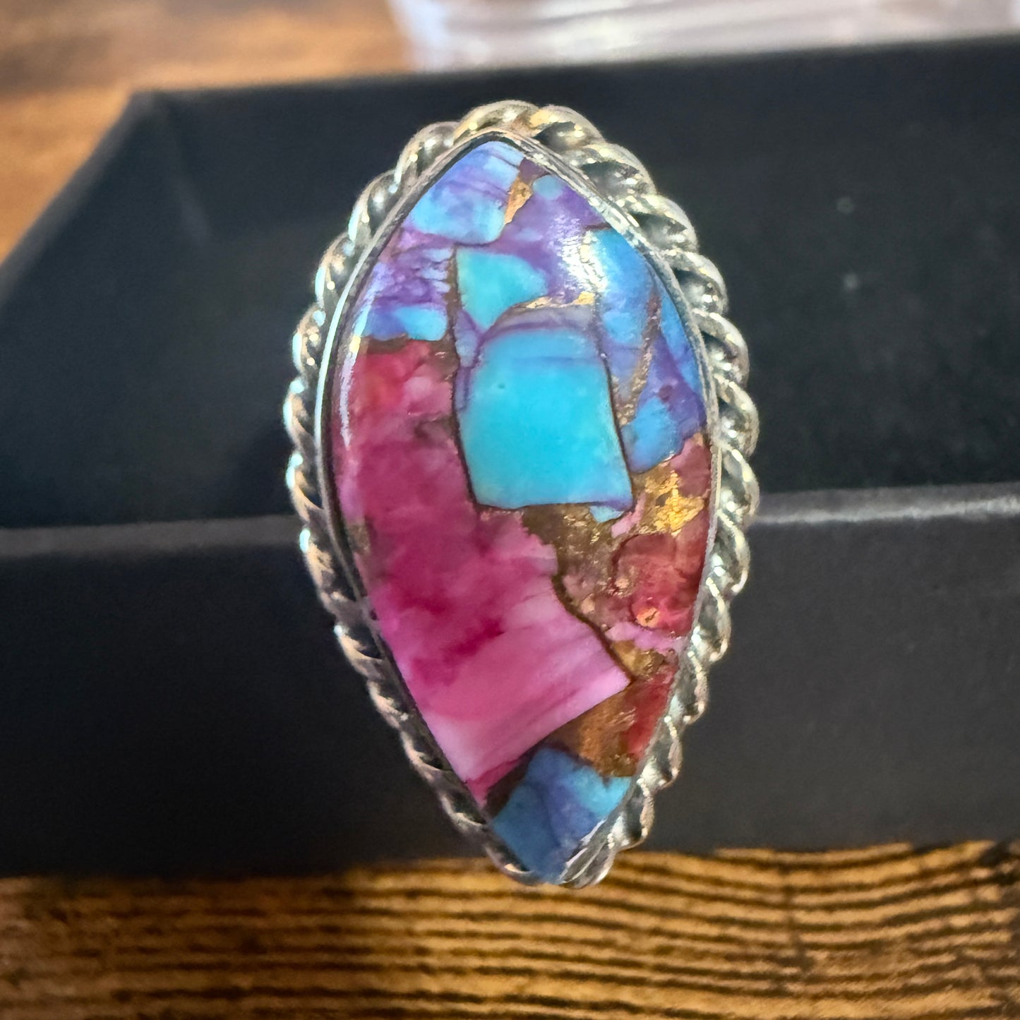 Pink Oyster Turquoise Gemstone Ring 925 Sterling Silver Handmade Size 10 Silver Elegant