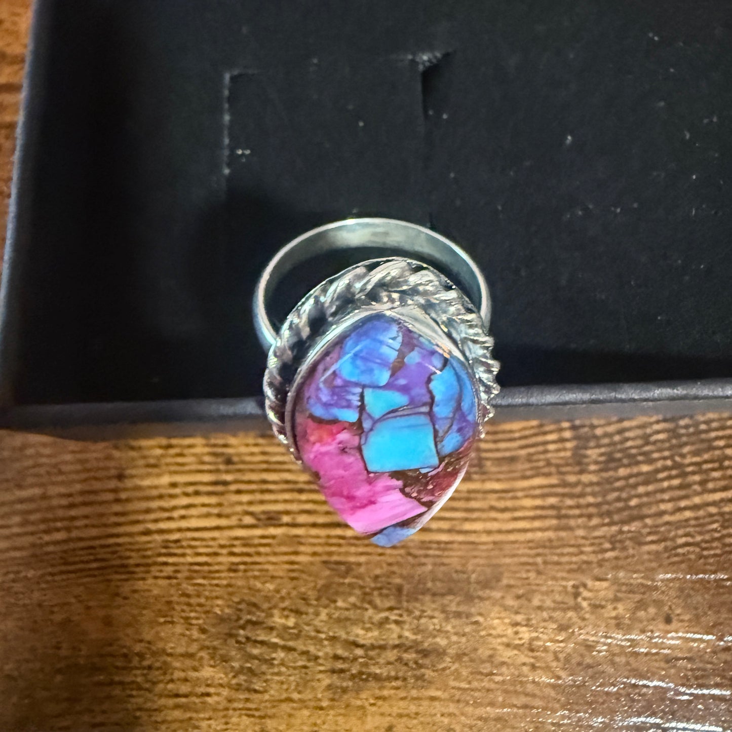 Pink Oyster Turquoise Gemstone Ring 925 Sterling Silver Handmade Size 10 Silver Elegant