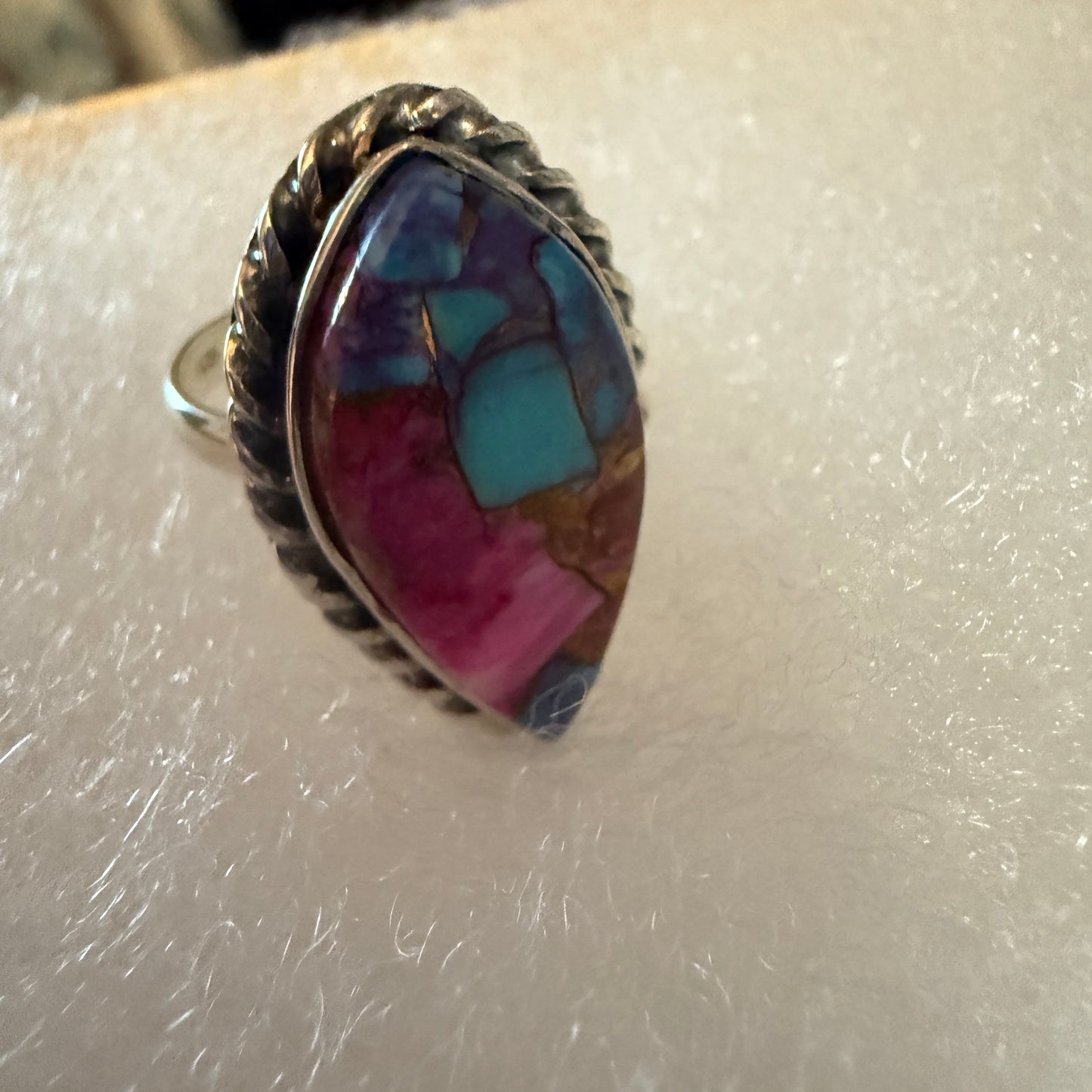 Pink Oyster Turquoise Gemstone Ring 925 Sterling Silver Handmade Size 10 Silver Elegant