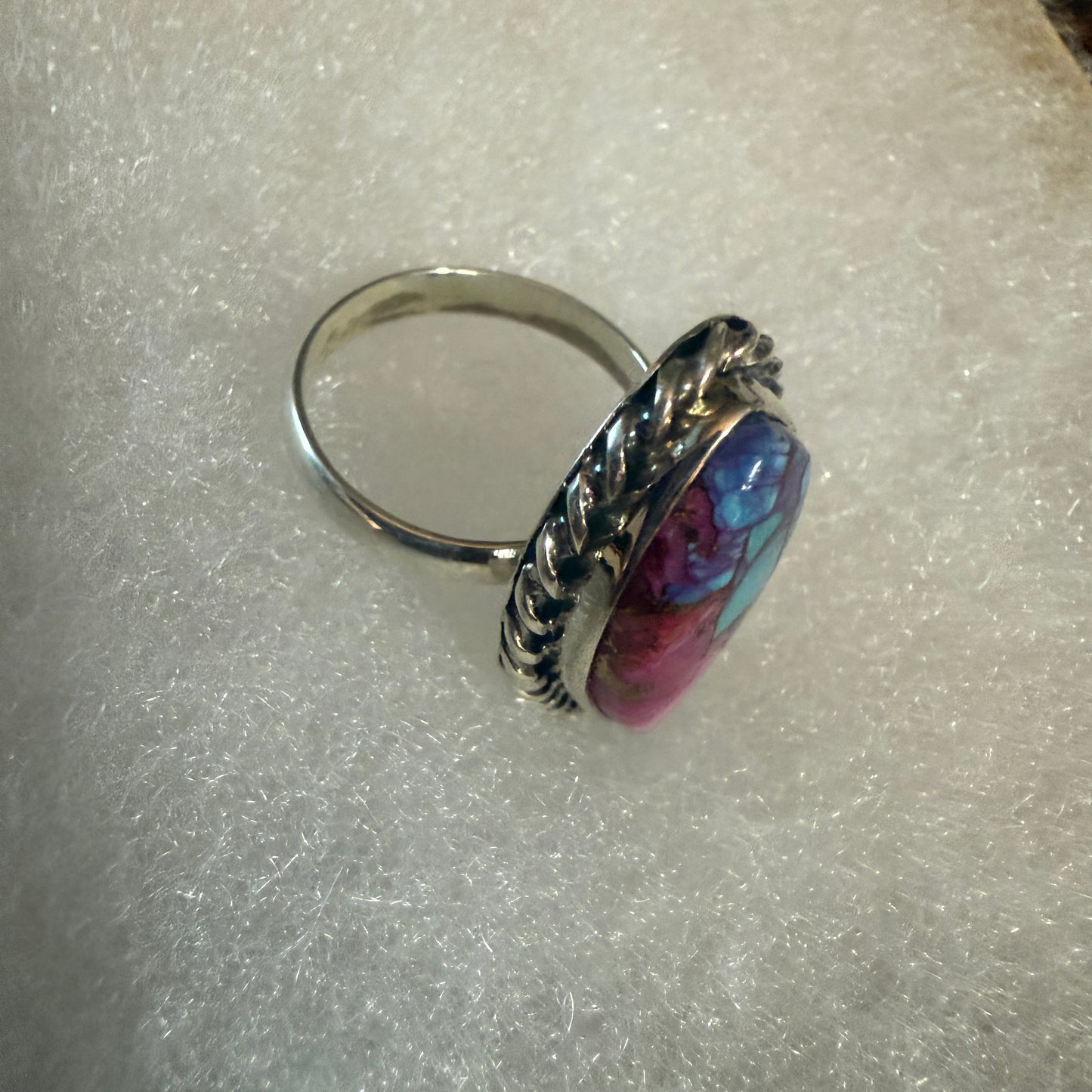 Pink Oyster Turquoise Gemstone Ring 925 Sterling Silver Handmade Size 10 Silver Elegant