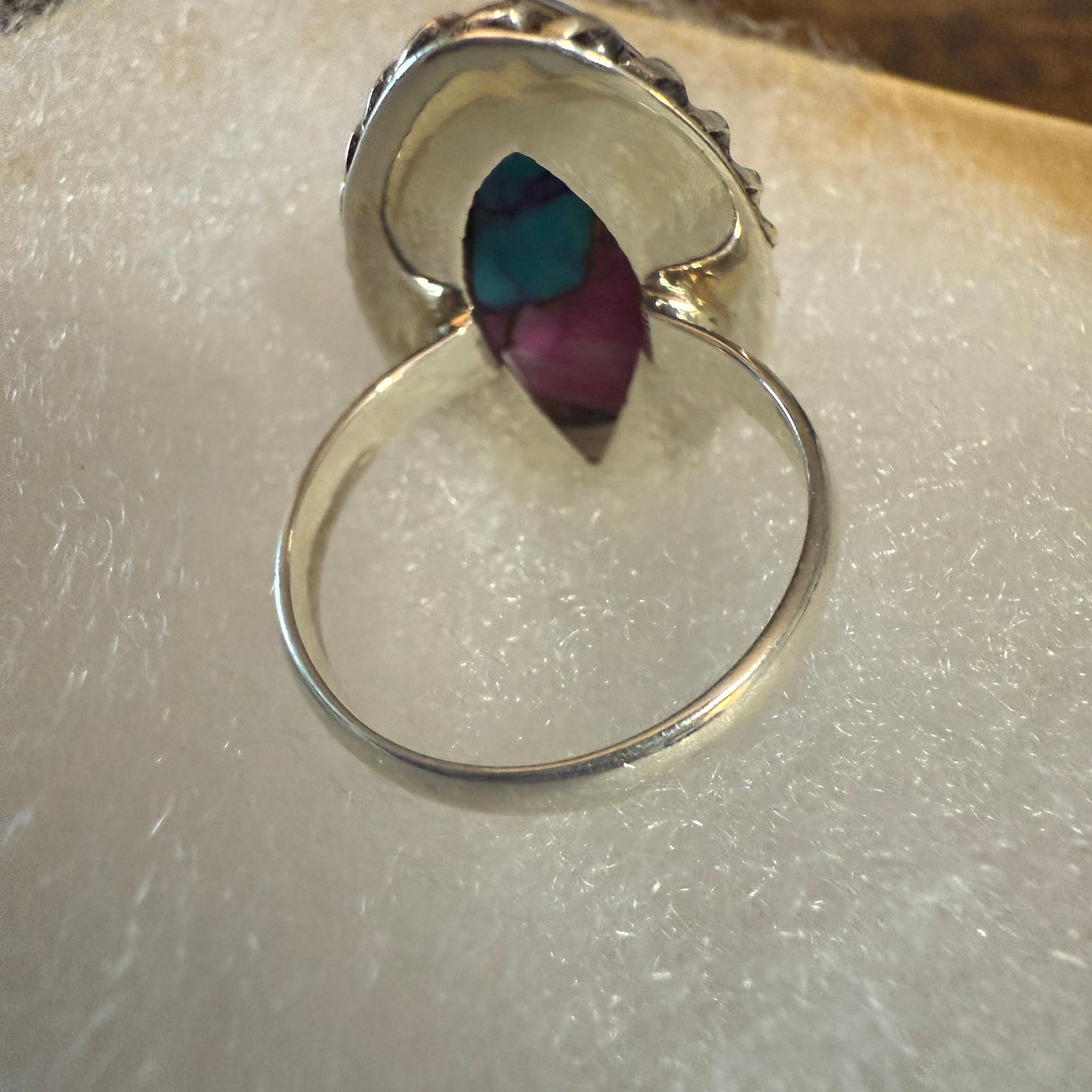 Pink Oyster Turquoise Gemstone Ring 925 Sterling Silver Handmade Size 10 Silver Elegant