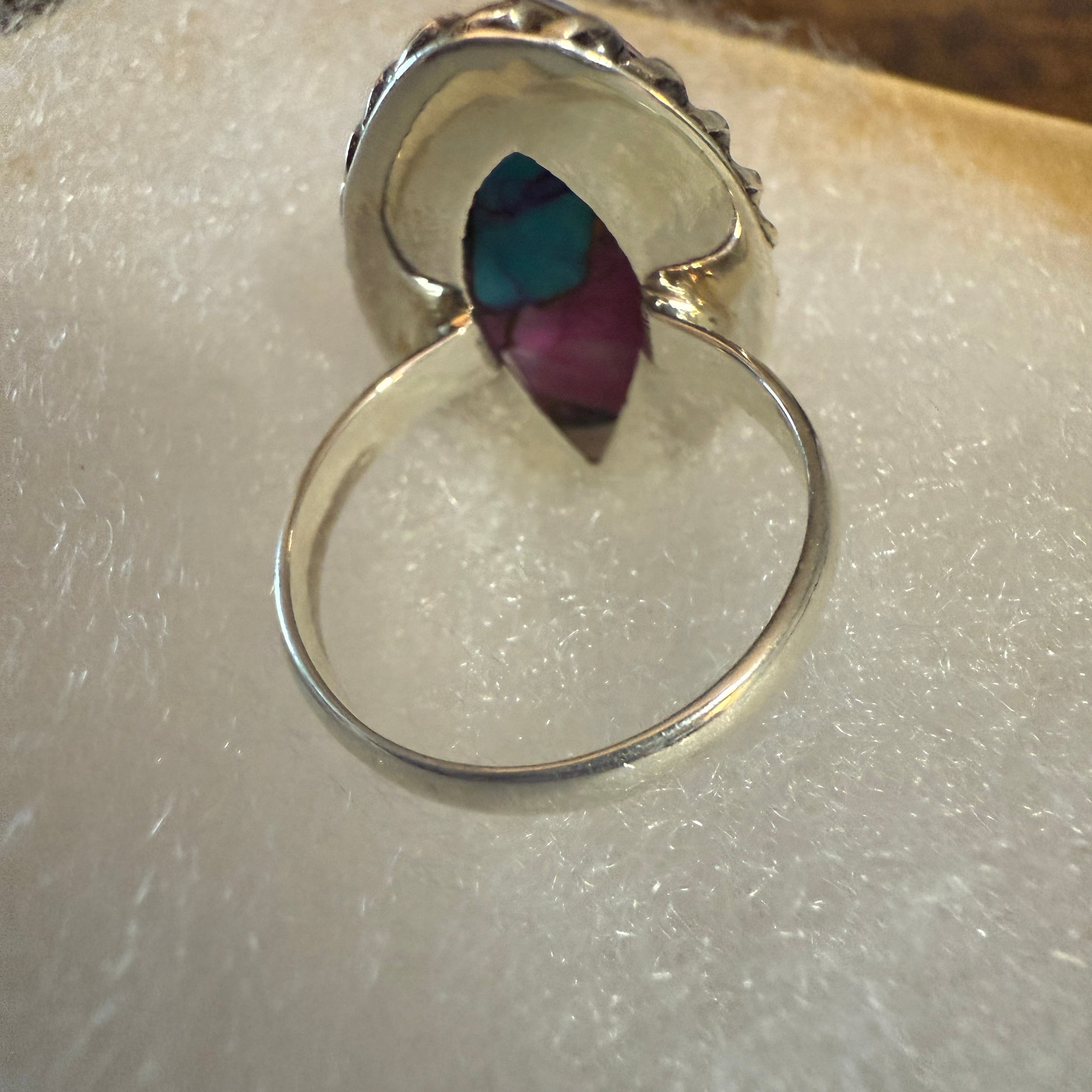 Pink Oyster Turquoise Gemstone Ring 925 Sterling Silver Handmade Size 10 Silver Elegant