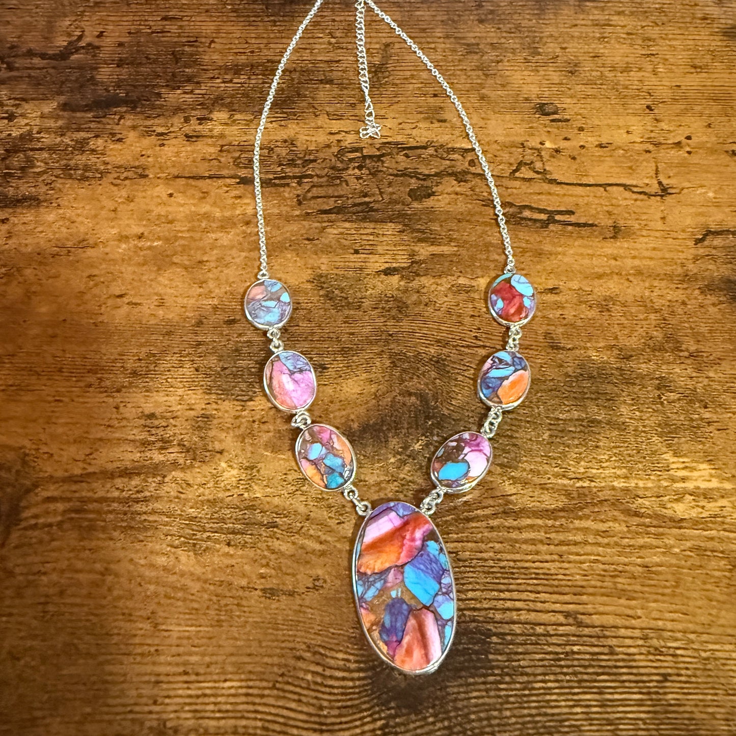 Kingman Orange Dahlia Turquoise Sterling Silver Necklace 16.5 To 20 Inches 925 Silver Elegant