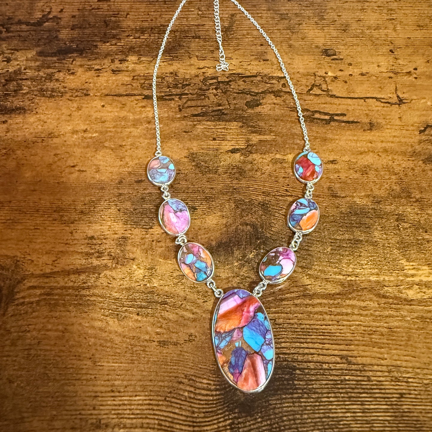 Kingman Orange Dahlia Turquoise Sterling Silver Necklace 16.5 To 20 Inches 925 Silver Elegant