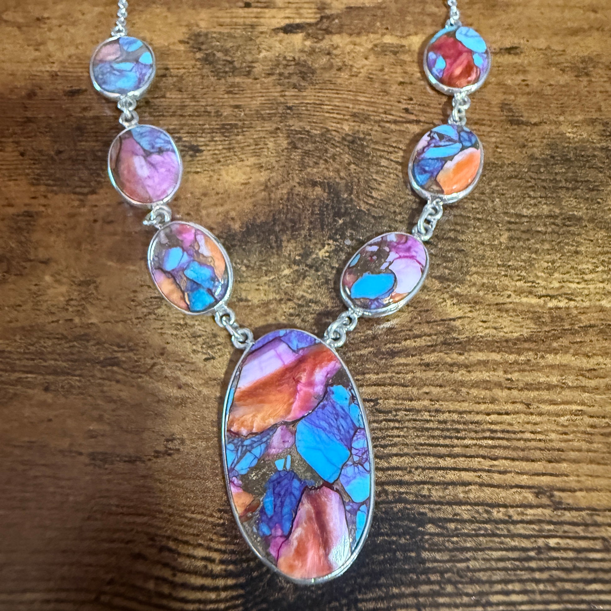 Kingman Orange Dahlia Turquoise Sterling Silver Necklace 16.5 To 20 Inches 925 Silver Elegant