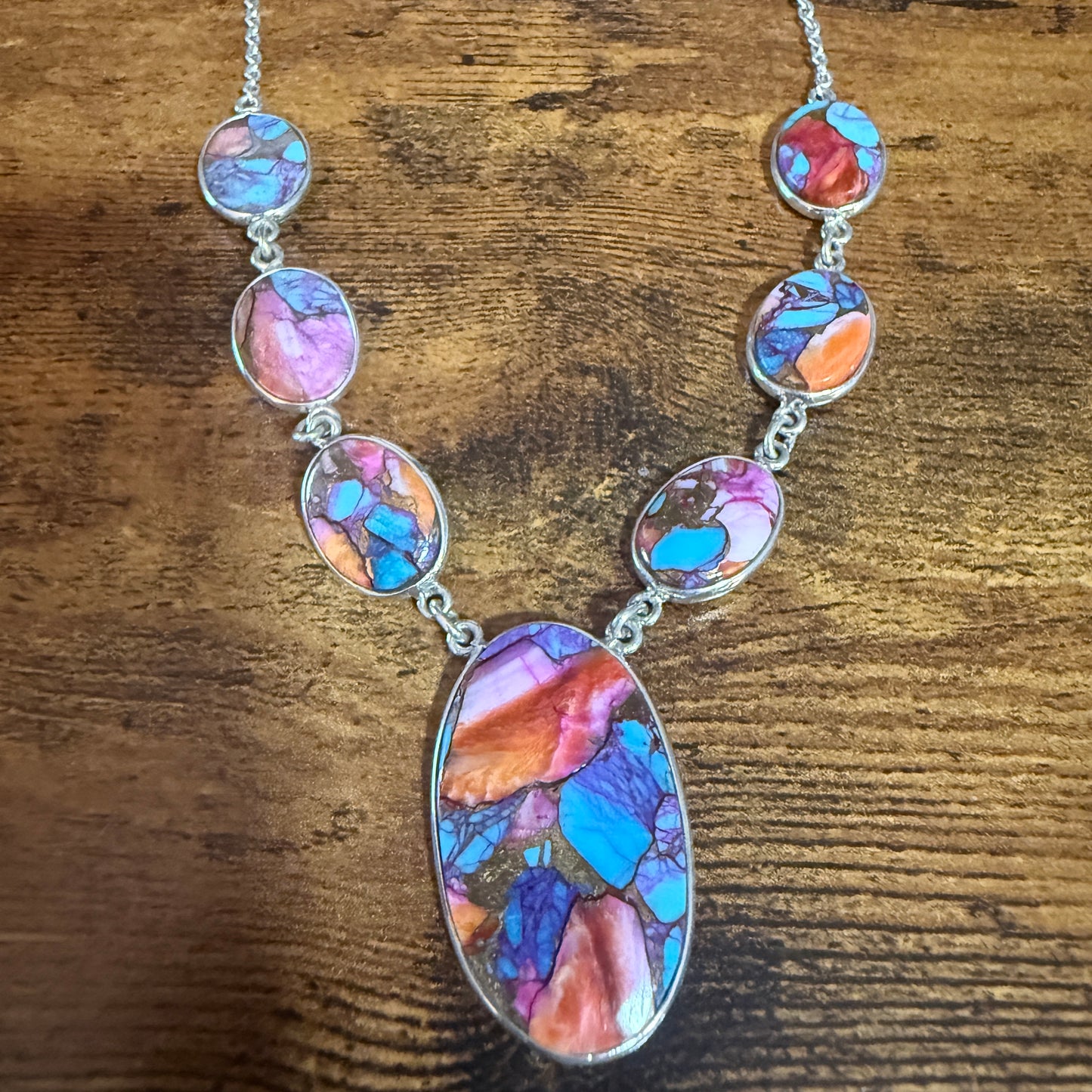 Kingman Orange Dahlia Turquoise Sterling Silver Necklace 16.5 To 20 Inches 925 Silver Elegant
