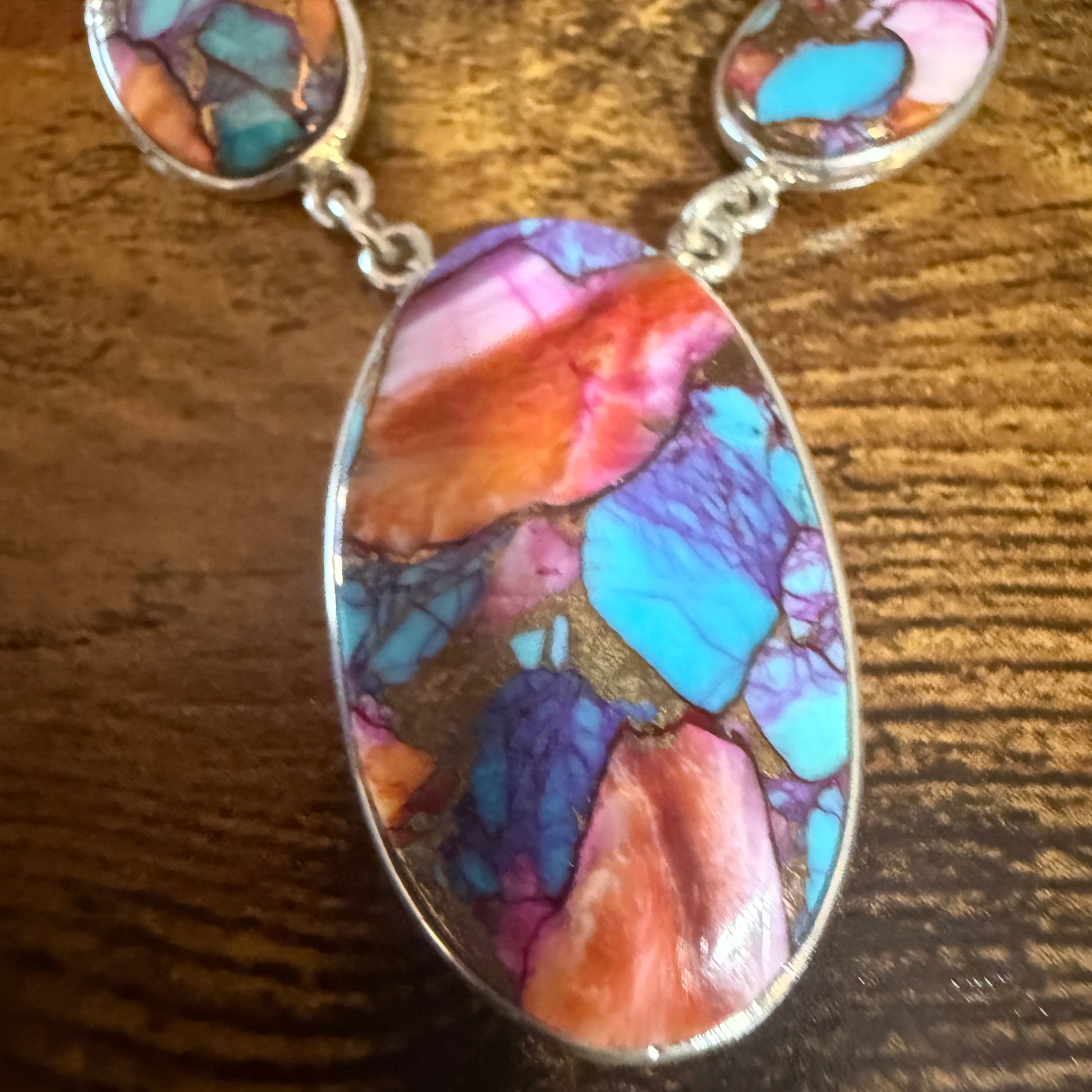 Kingman Orange Dahlia Turquoise Sterling Silver Necklace 16.5 To 20 Inches 925 Silver Elegant