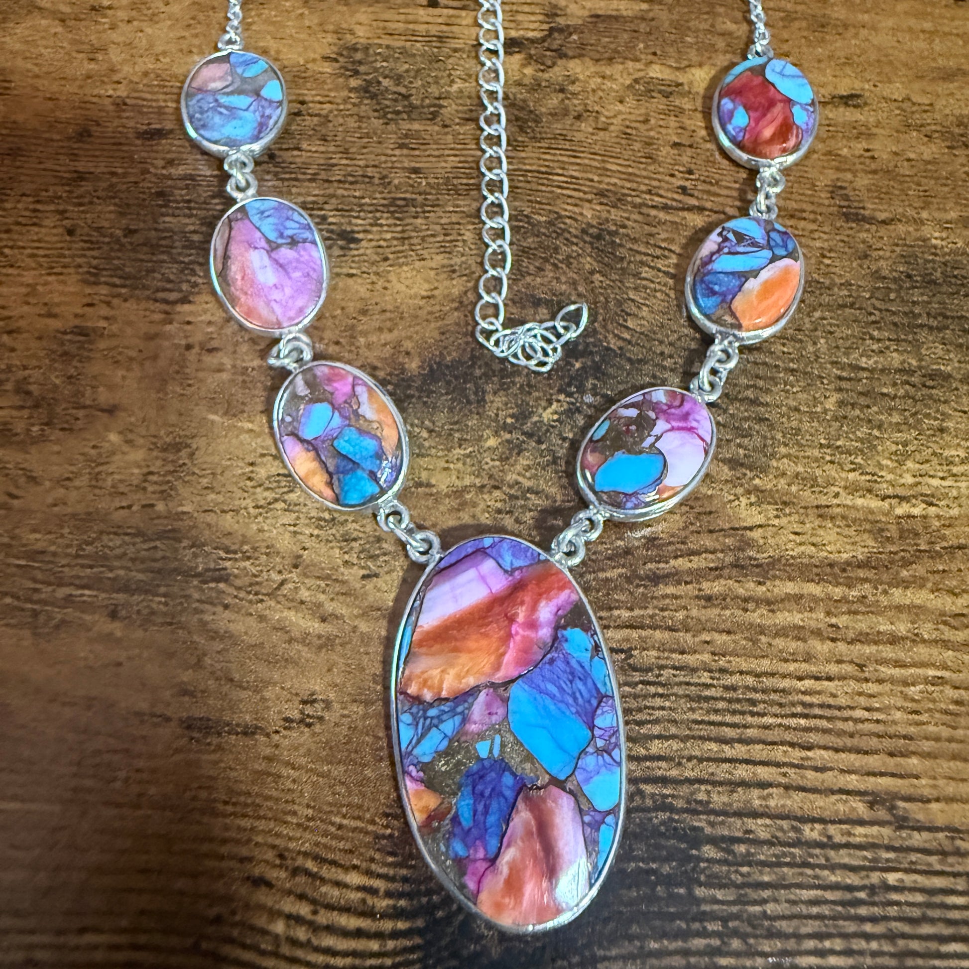 Kingman Orange Dahlia Turquoise Sterling Silver Necklace 16.5 To 20 Inches 925 Silver Elegant