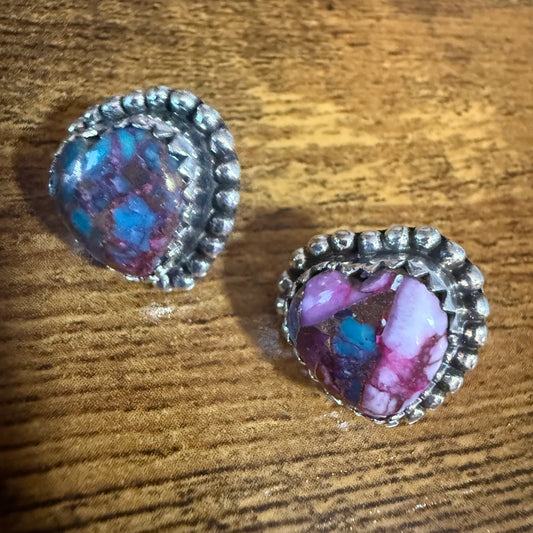 Pink Dahlia Turquoise Heart Stud Earrings 925 Sterling Silver Gift Silver Elegant