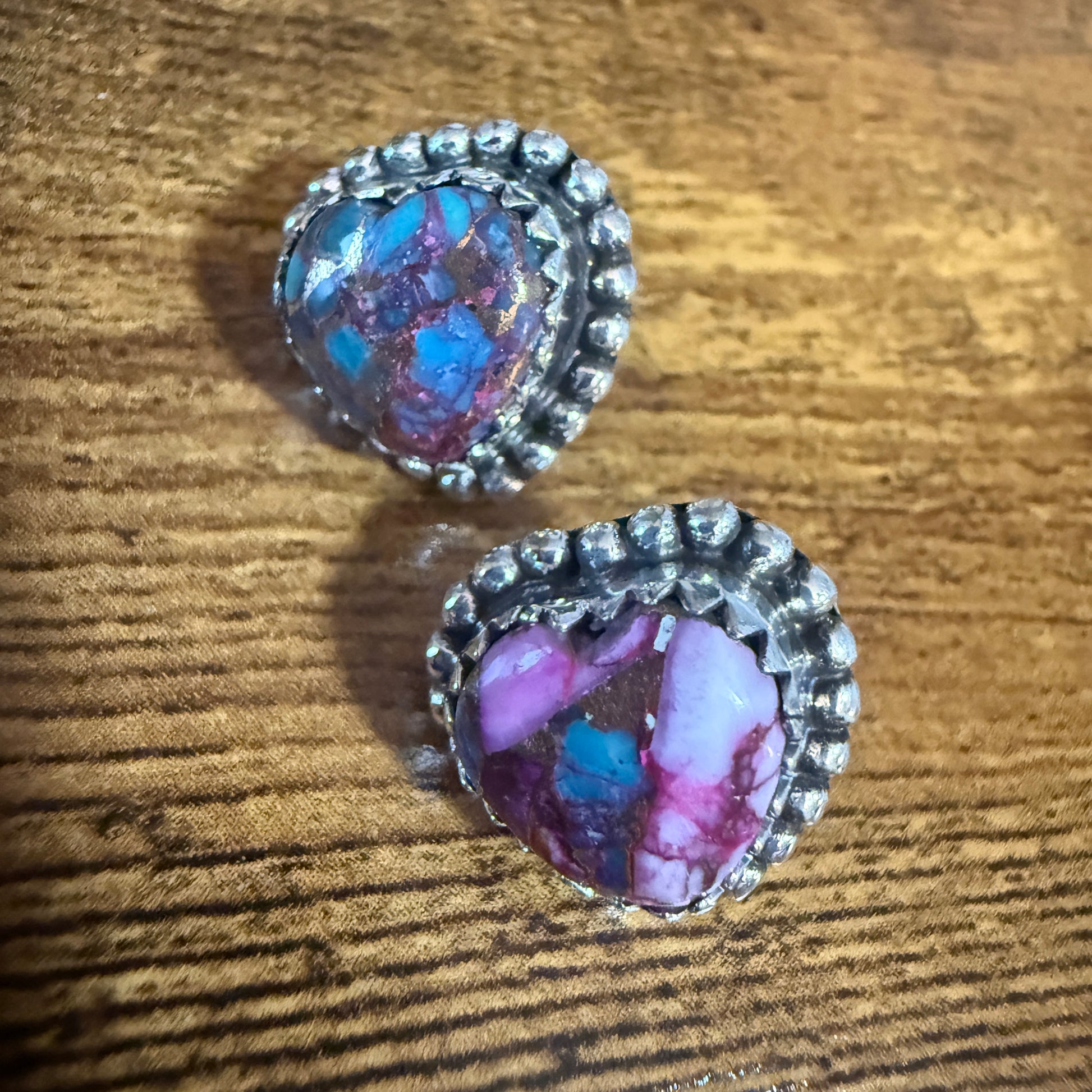 Pink Dahlia Turquoise Heart Stud Earrings 925 Sterling Silver Gift Silver Elegant