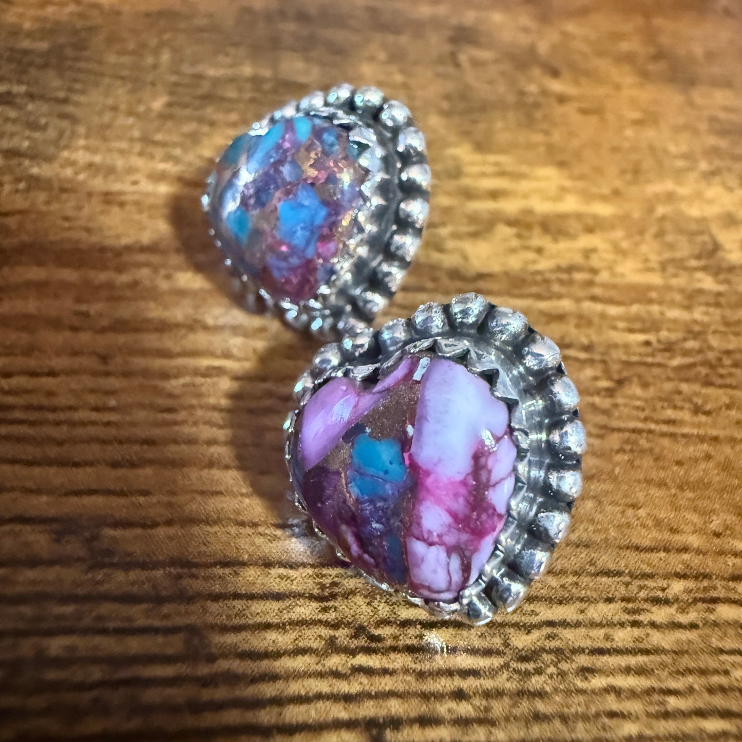Pink Dahlia Turquoise Heart Stud Earrings 925 Sterling Silver Gift Silver Elegant