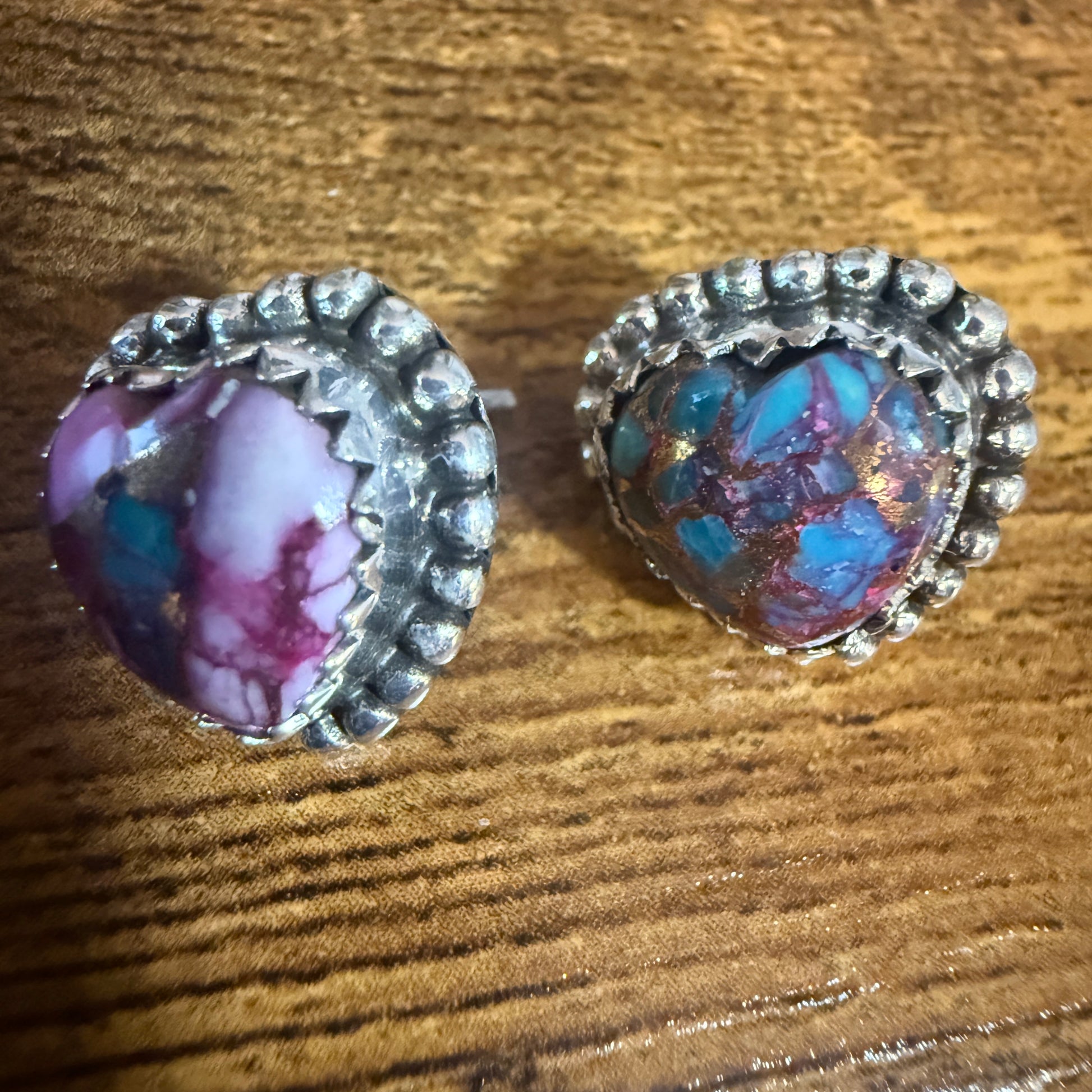 Pink Dahlia Turquoise Heart Stud Earrings 925 Sterling Silver Gift Silver Elegant