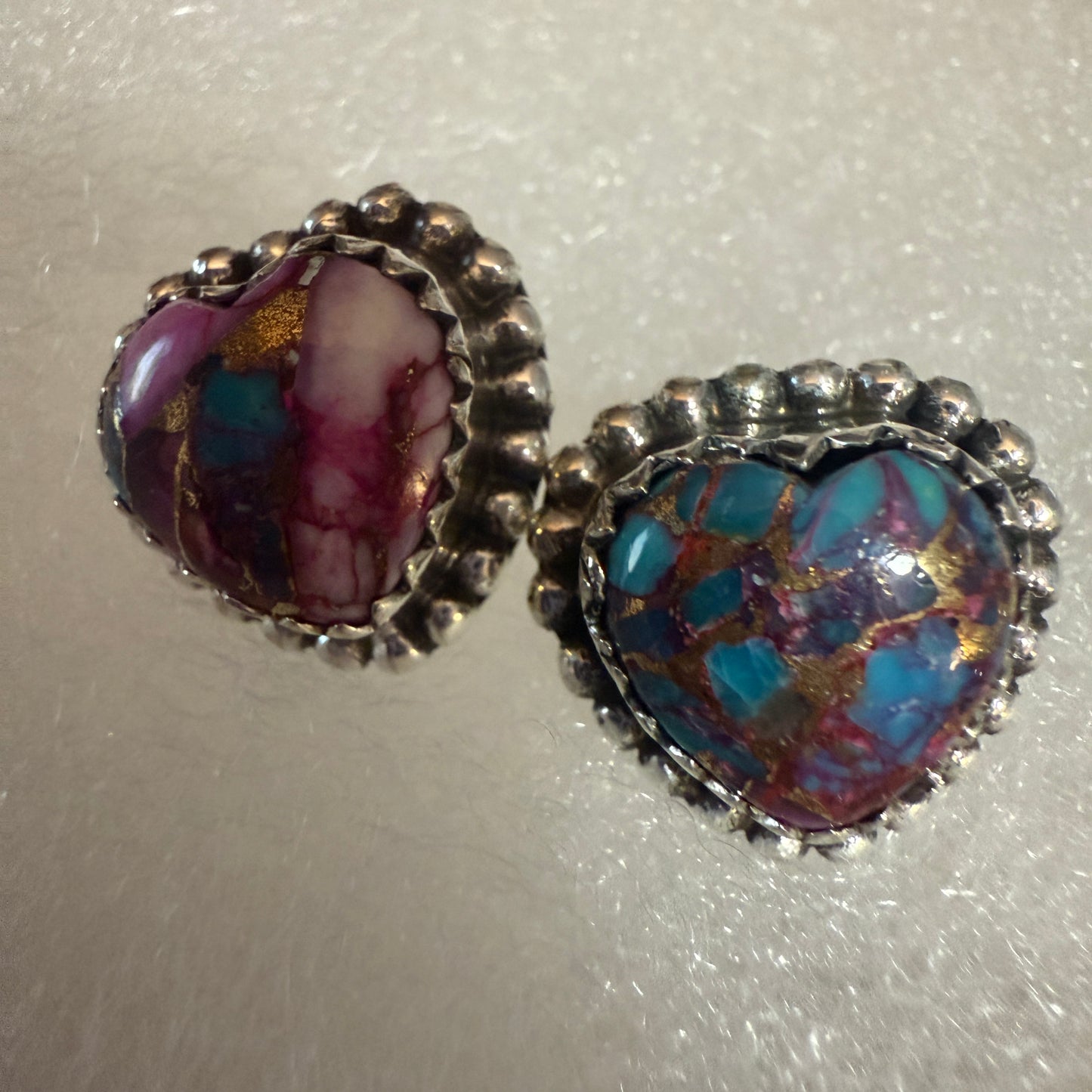 Pink Dahlia Turquoise Heart Stud Earrings 925 Sterling Silver Gift Silver Elegant