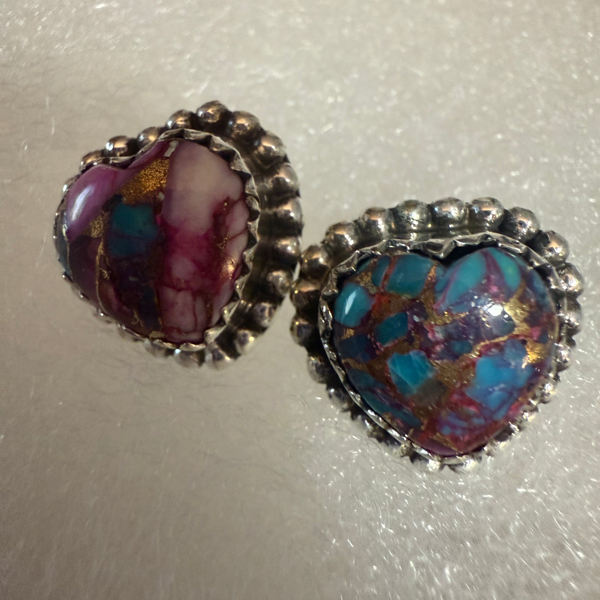 Pink Dahlia Turquoise Heart Stud Earrings 925 Sterling Silver Gift Silver Elegant