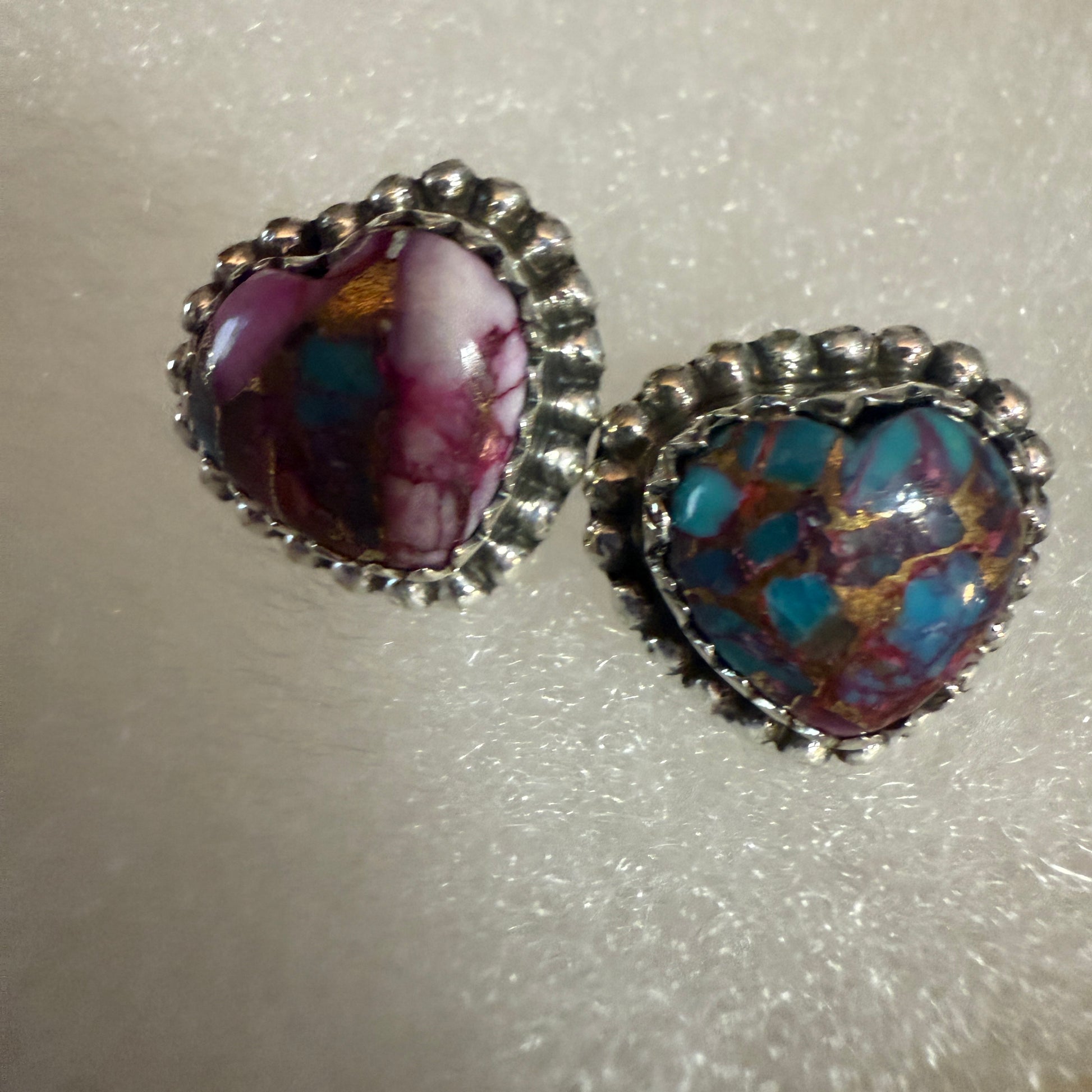Pink Dahlia Turquoise Heart Stud Earrings 925 Sterling Silver Gift Silver Elegant