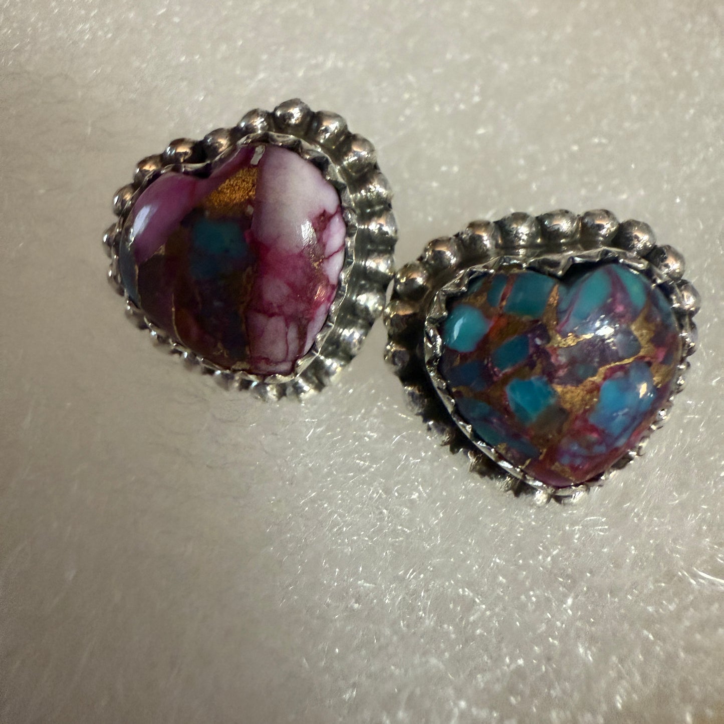 Pink Dahlia Turquoise Heart Stud Earrings 925 Sterling Silver Gift Silver Elegant