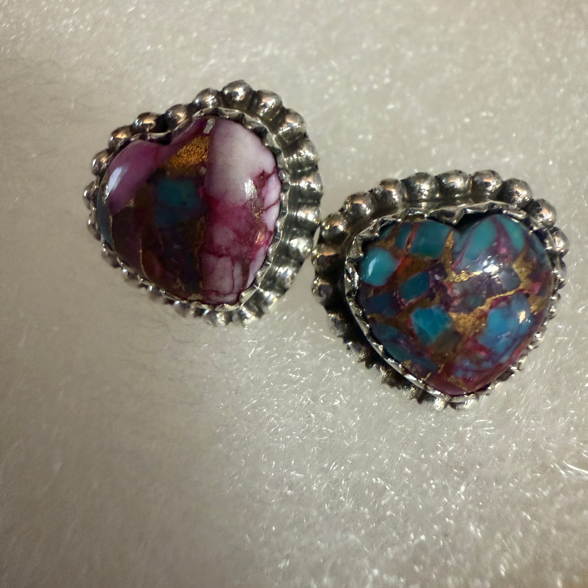 Pink Dahlia Turquoise Heart Stud Earrings 925 Sterling Silver Gift Silver Elegant