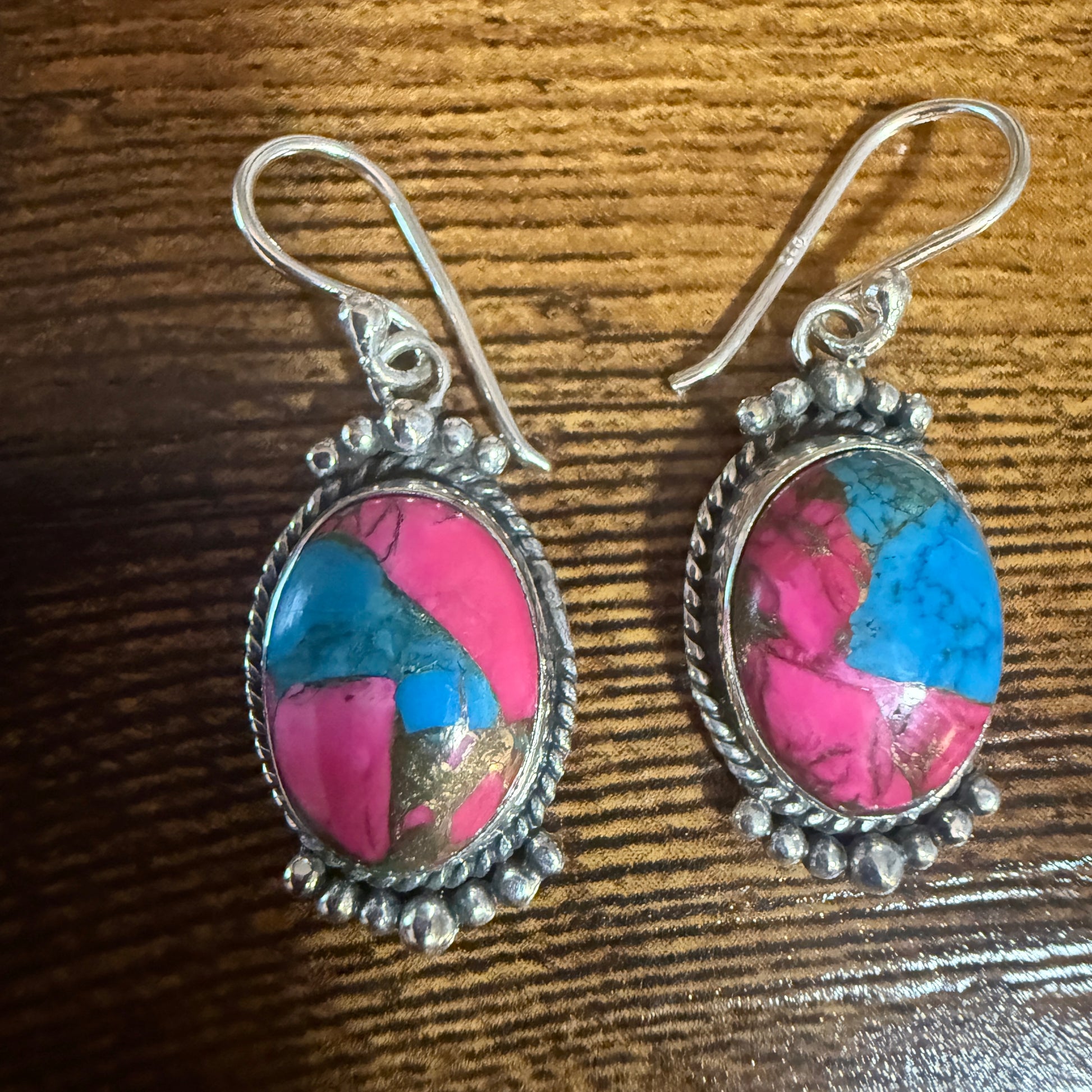 Cotton Candy Dahlia Turquoise Earrings 925 Sterling Silver Handmade Jewelry Silver Elegant