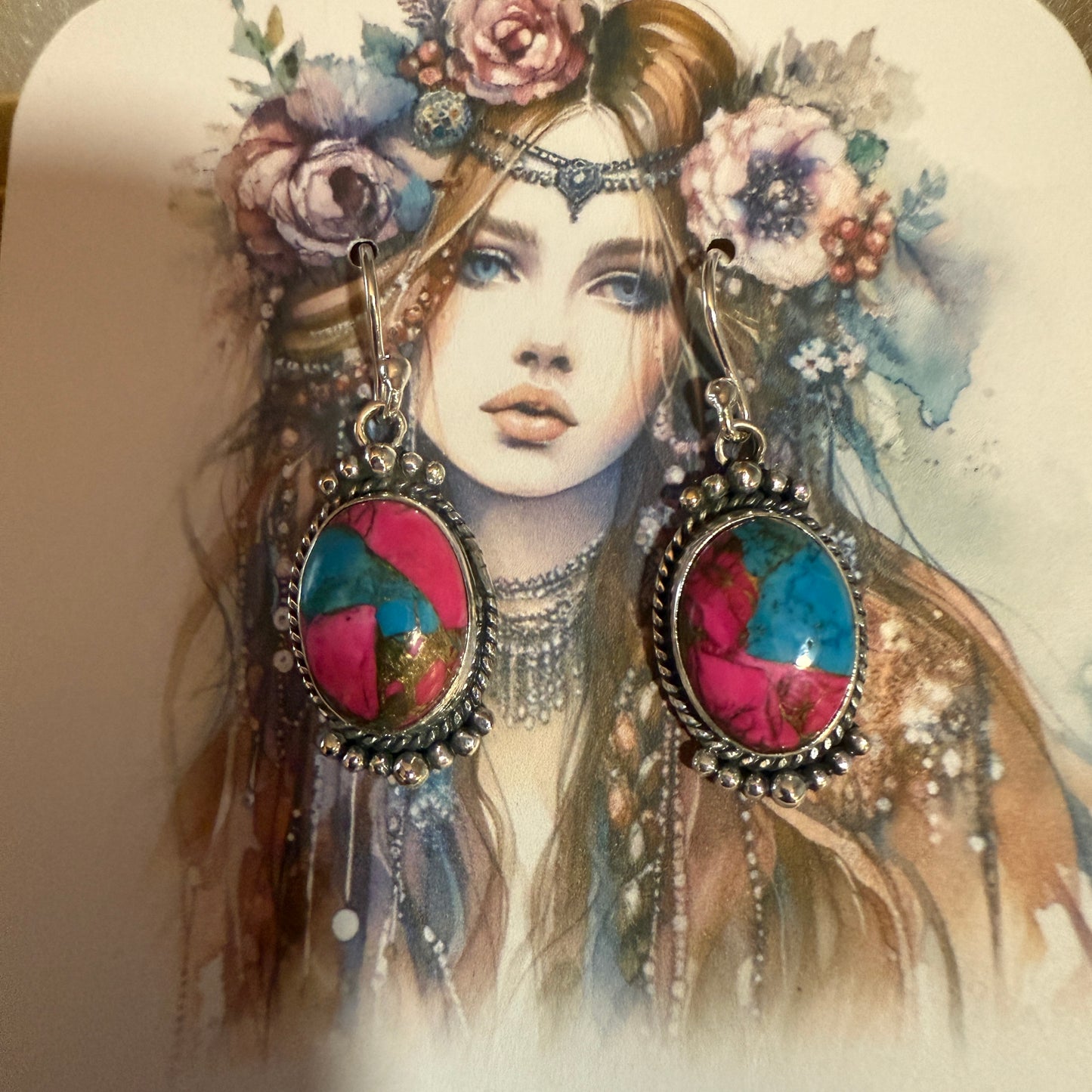Cotton Candy Dahlia Turquoise Earrings 925 Sterling Silver Handmade Jewelry Silver Elegant