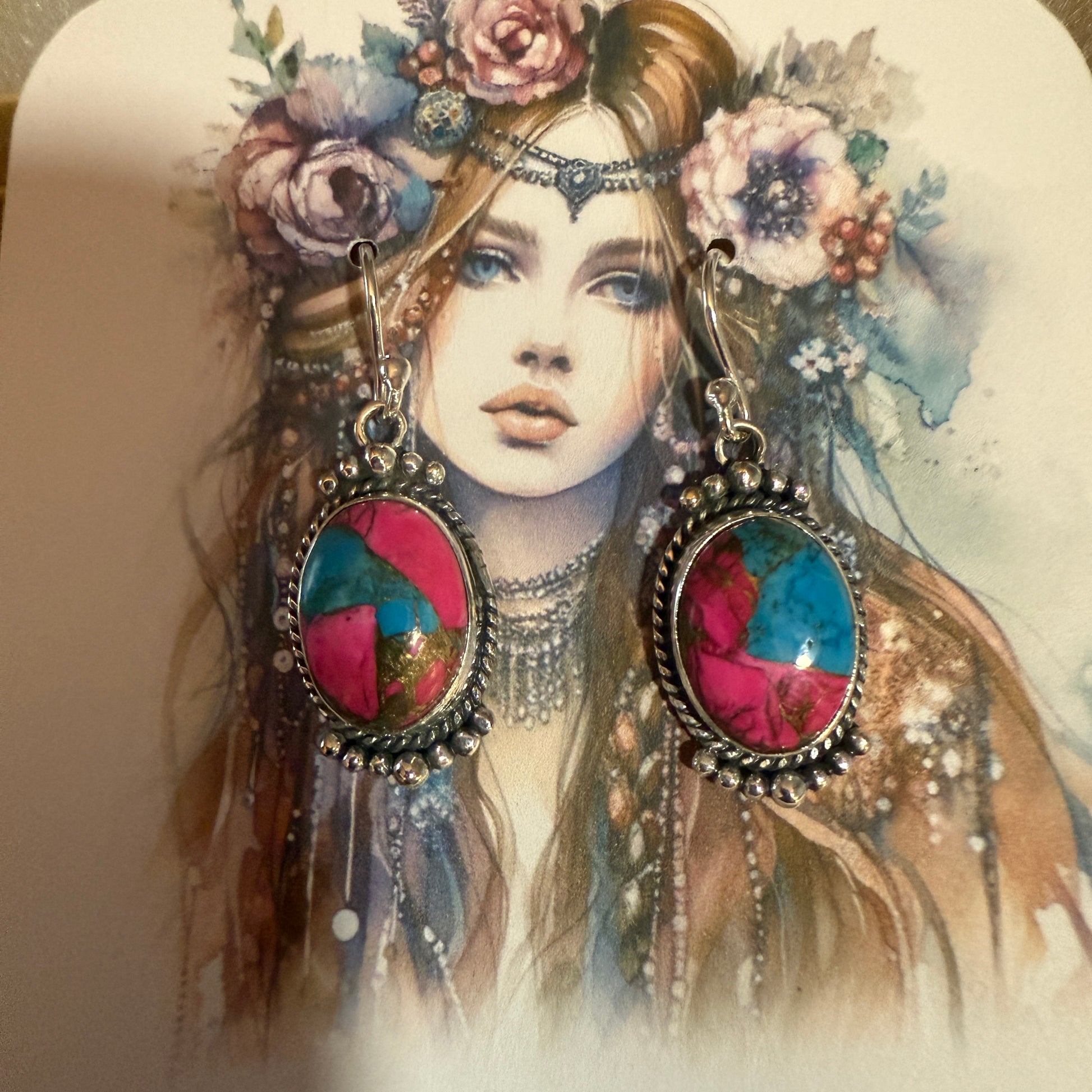 Cotton Candy Dahlia Turquoise Earrings 925 Sterling Silver Handmade Jewelry Silver Elegant