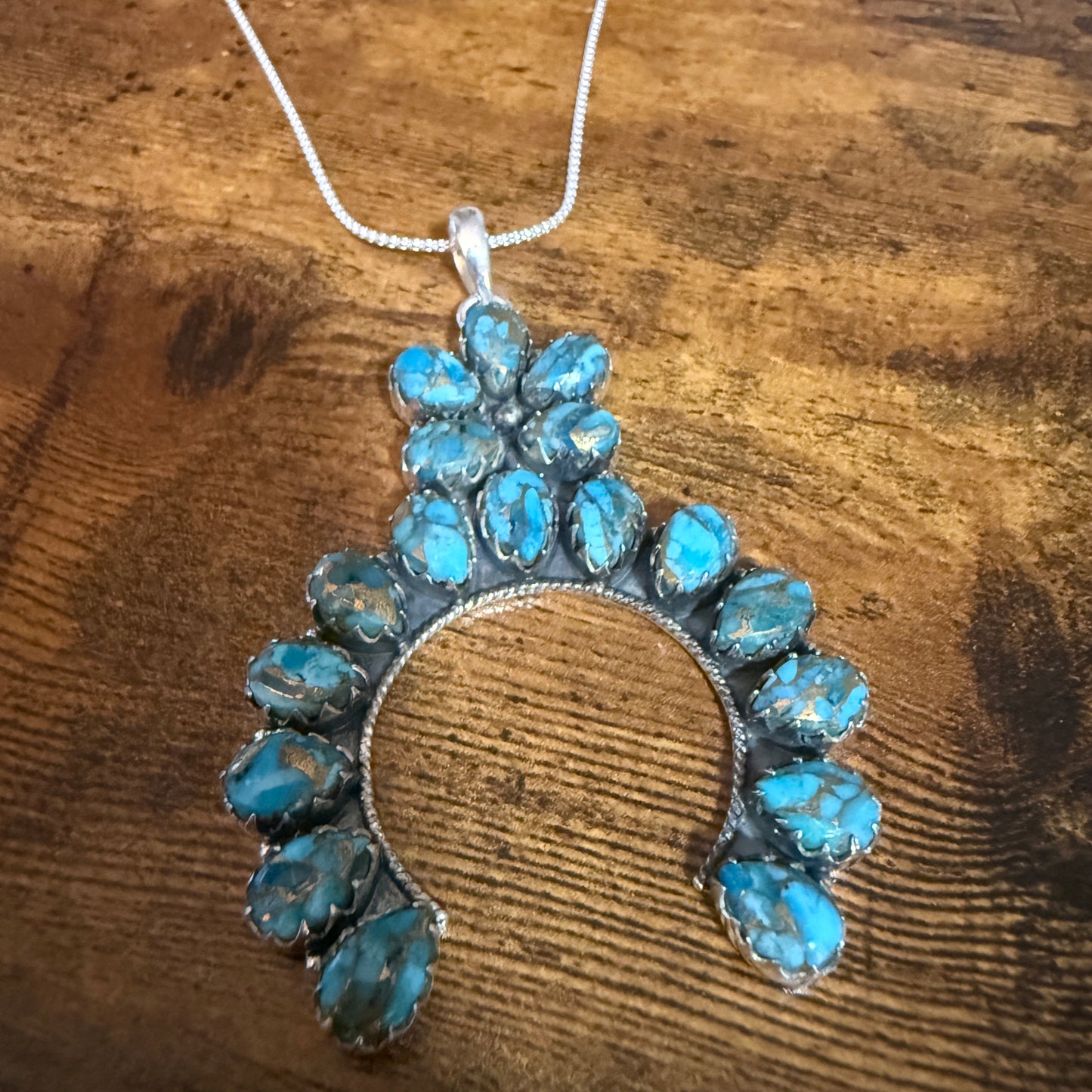 Blue Copper Turquoise Dalhia Pendant Necklace in 925 Sterling Silver Silver Elegant