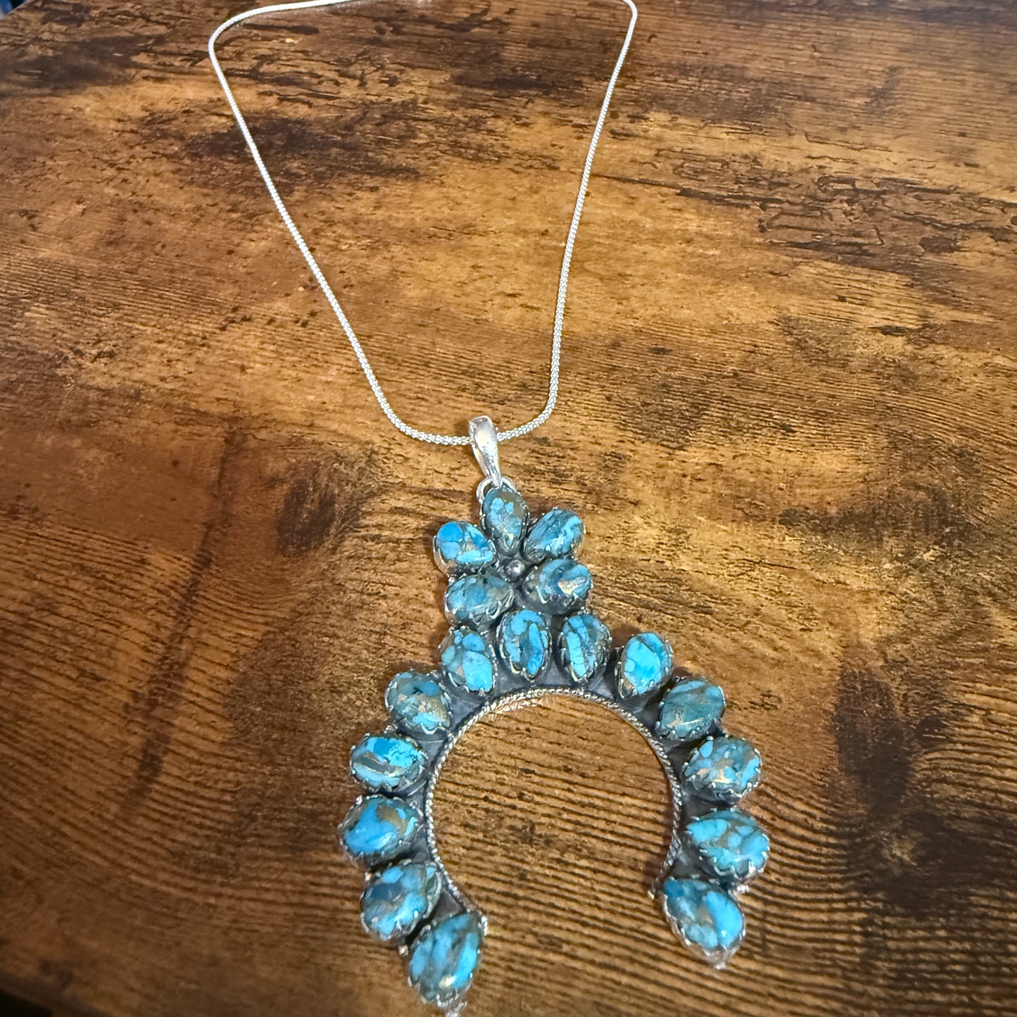 Blue Copper Turquoise Dalhia Pendant Necklace in 925 Sterling Silver Silver Elegant