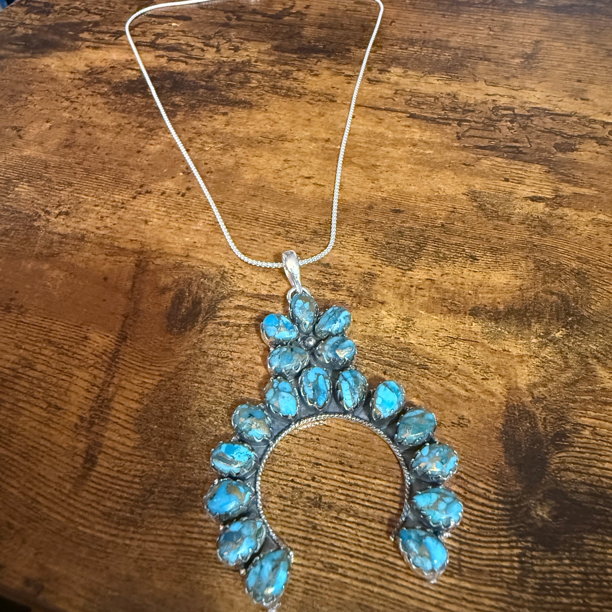 Blue Copper Turquoise Dalhia Pendant Necklace in 925 Sterling Silver Silver Elegant