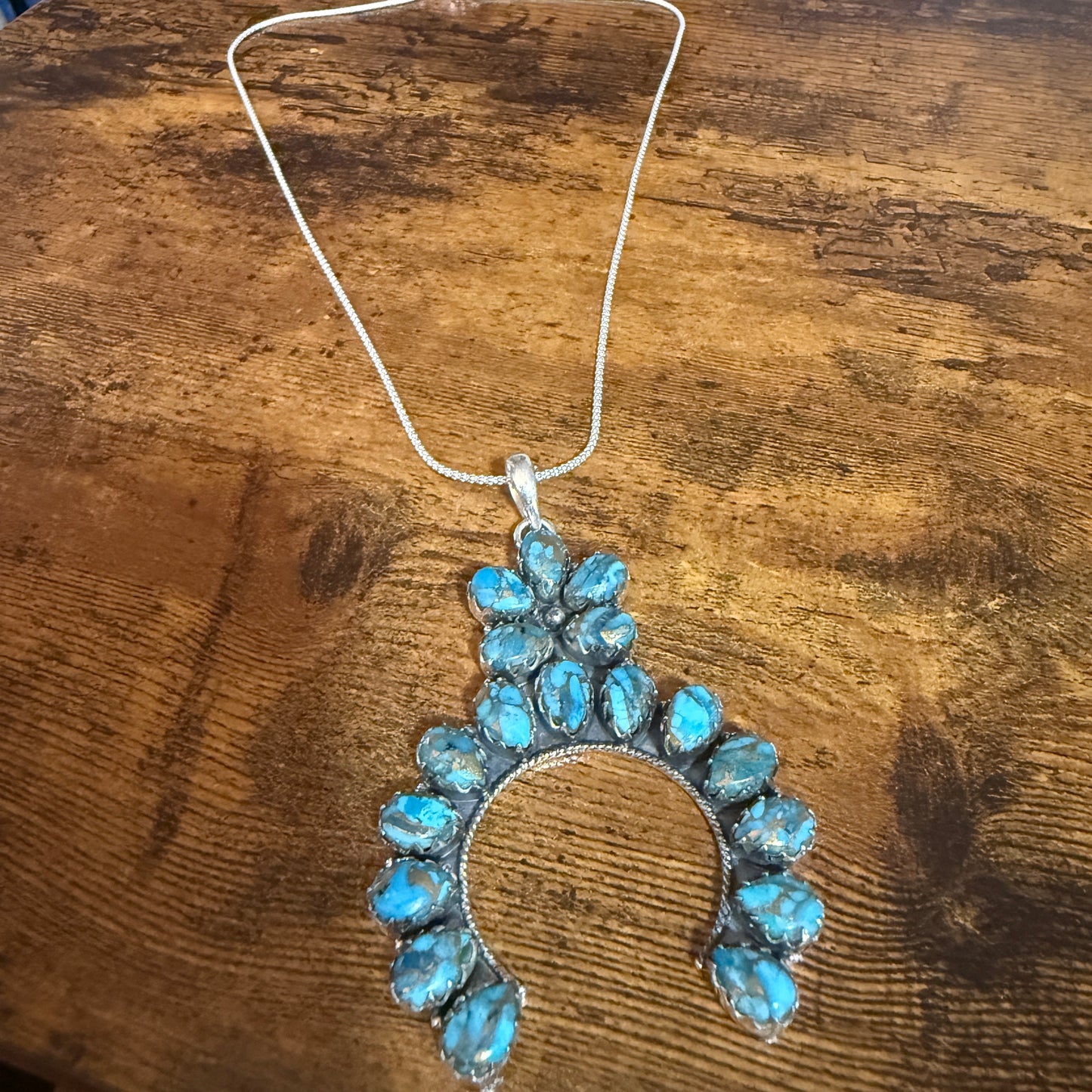Blue Copper Turquoise Dalhia Pendant Necklace in 925 Sterling Silver Silver Elegant