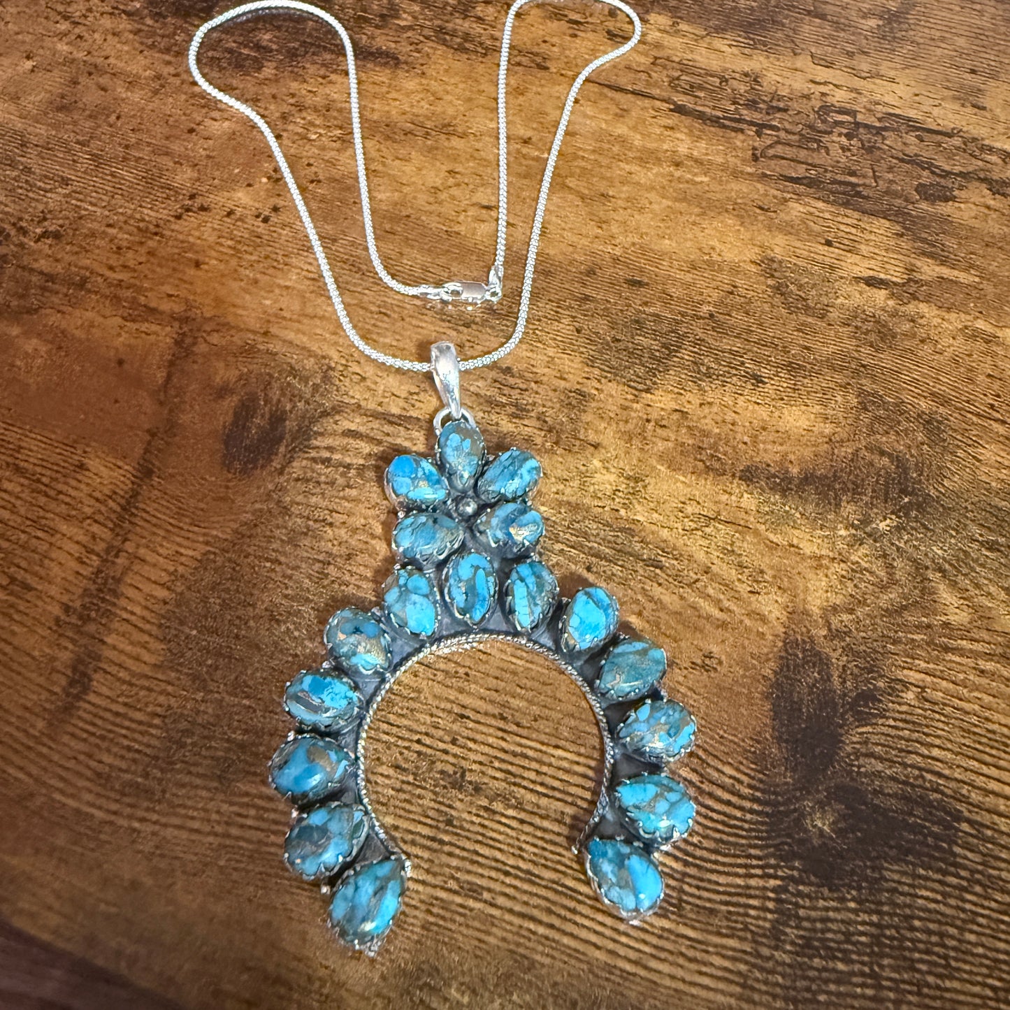 Blue Copper Turquoise Dalhia Pendant Necklace in 925 Sterling Silver Silver Elegant